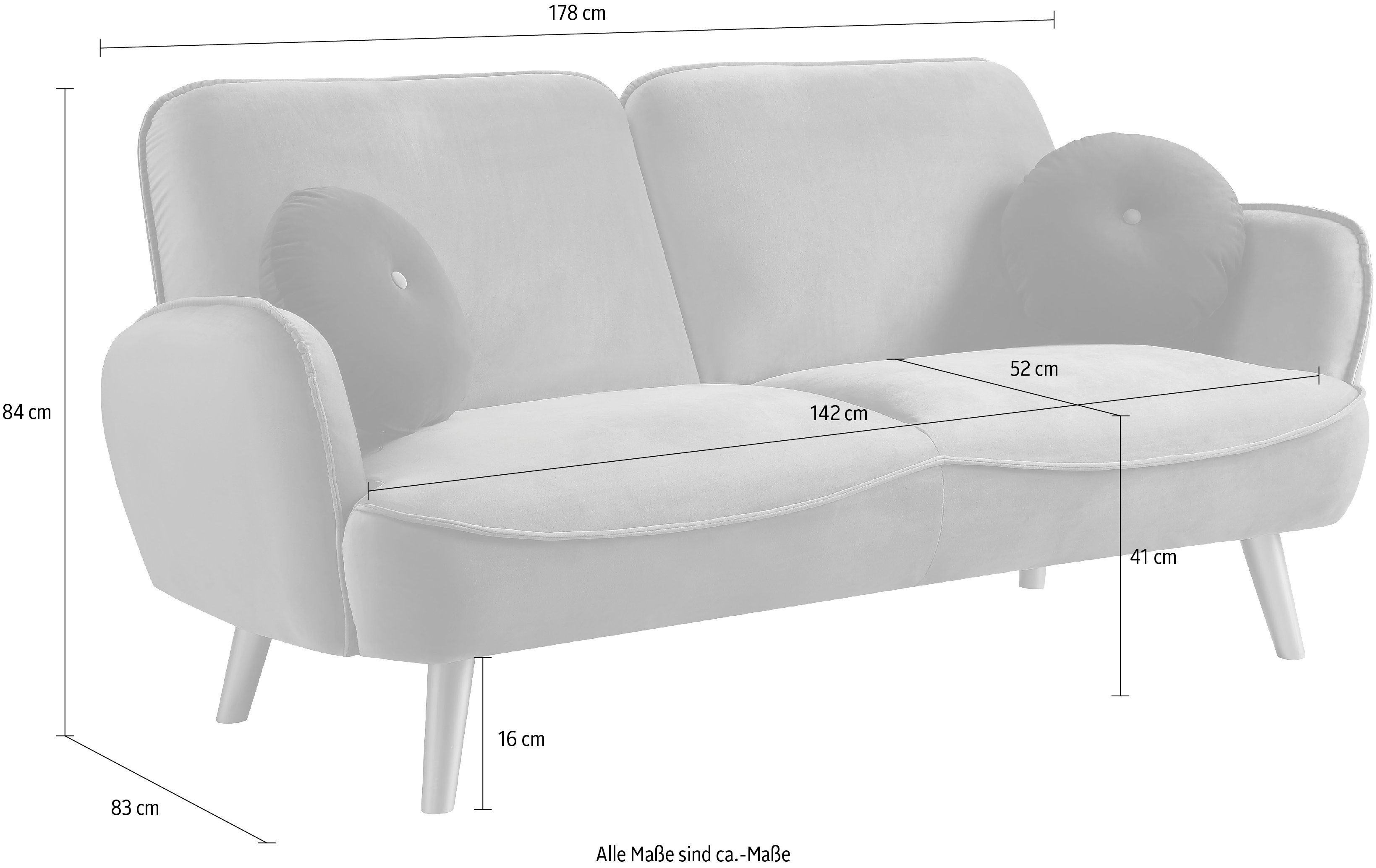 ATLANTIC home collection 3-zitsbank Ben met nosagvering, incl. 2 sierkussens, gouden massief houten poten