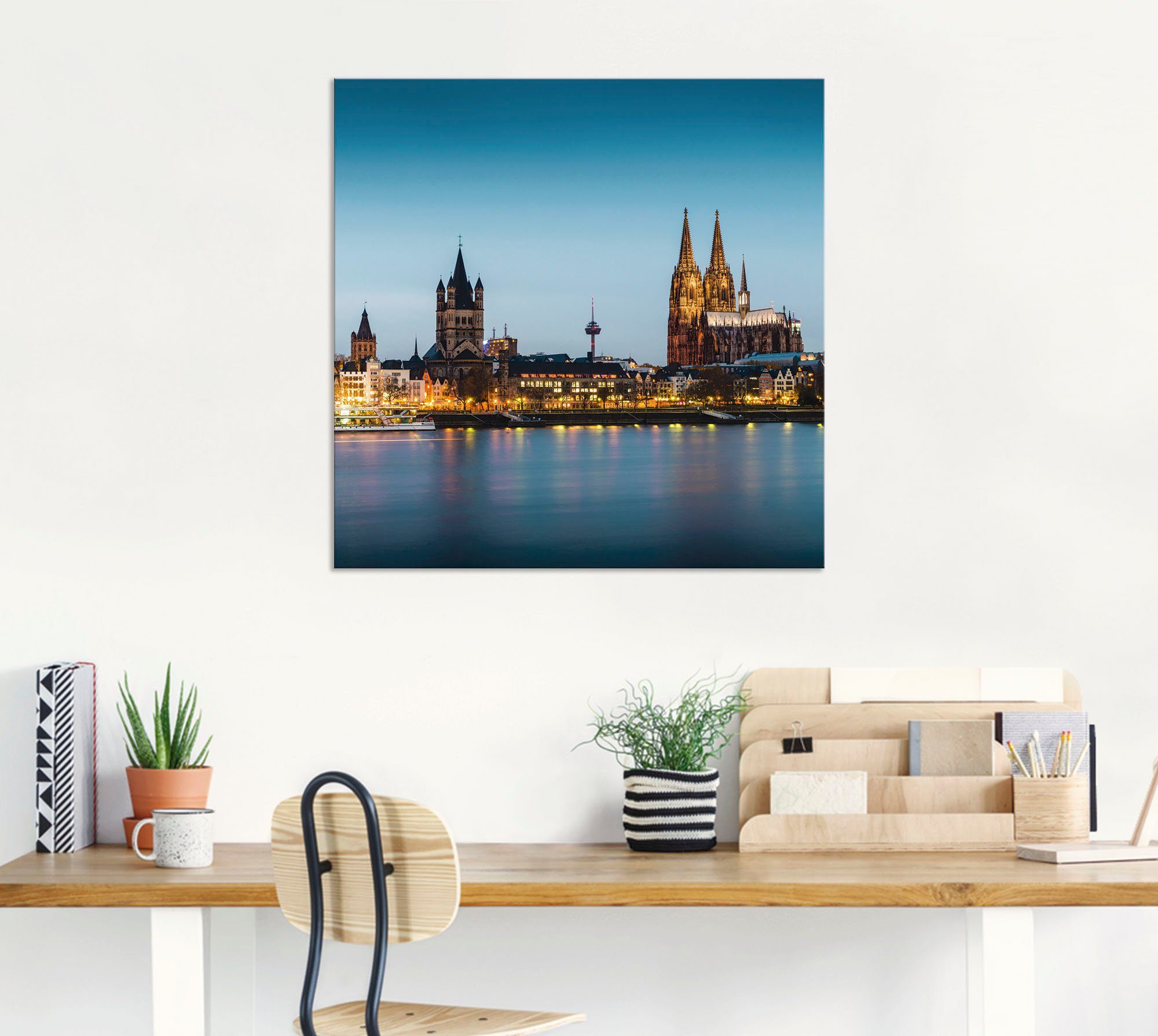 Artland Aluminium dibond print Keulen Rijn Promenade geschikt voor binnen en buiten, buitenafbeelding