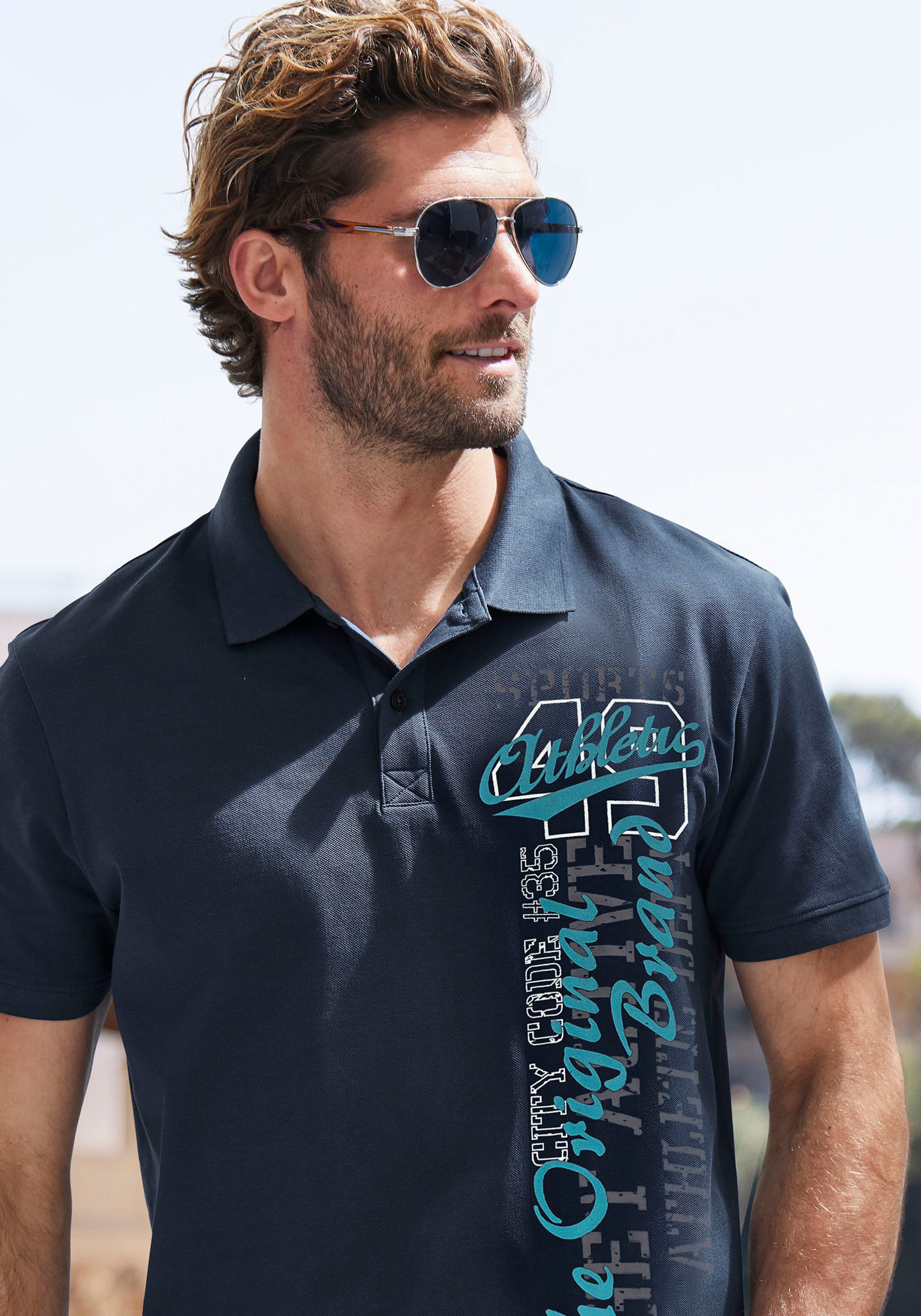 John Devin Poloshirt met grote print aan de voorkant van katoen-piqué