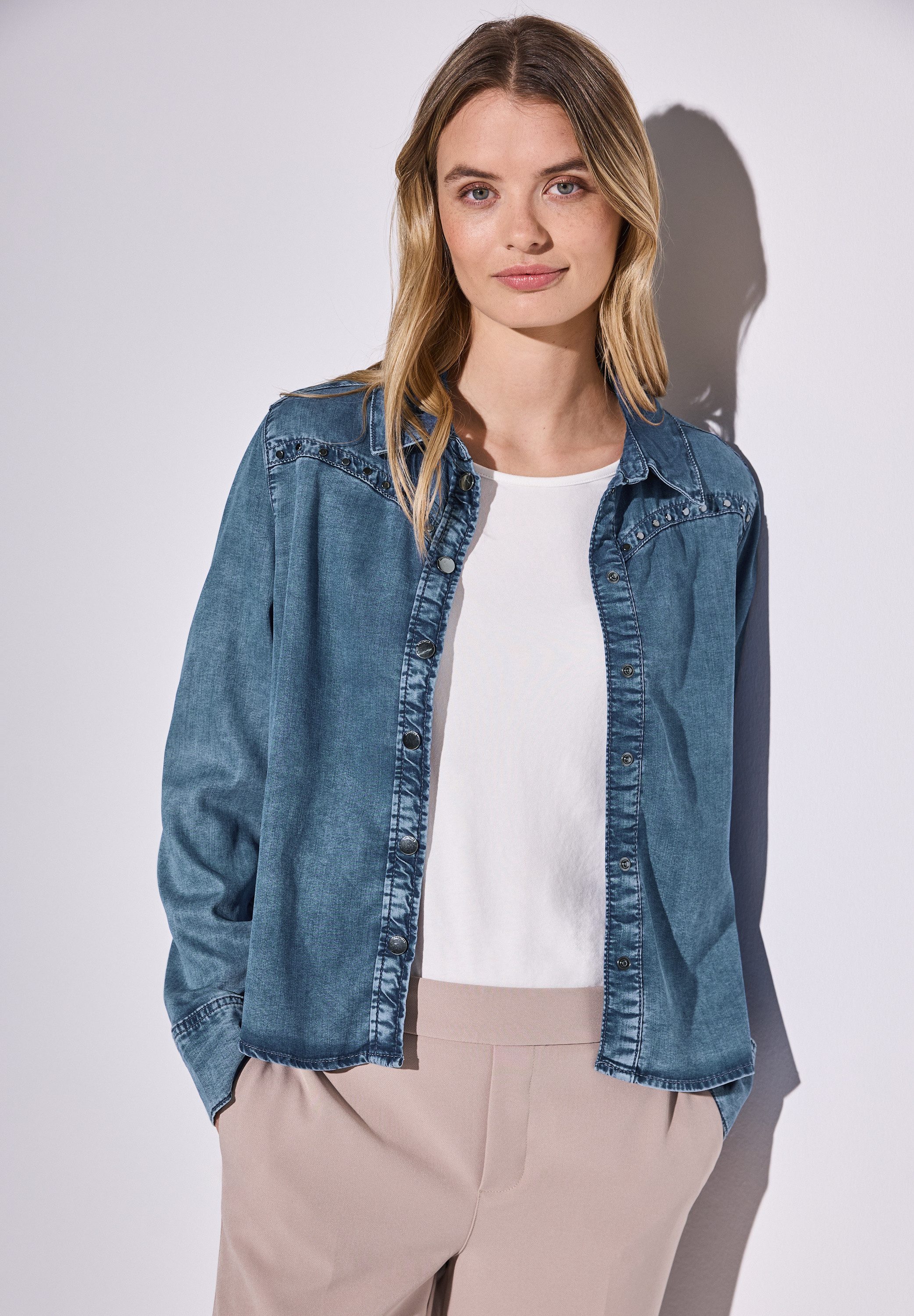 STREET ONE Jeans blouse met studs dames spijkerblouses maat 36 blauw