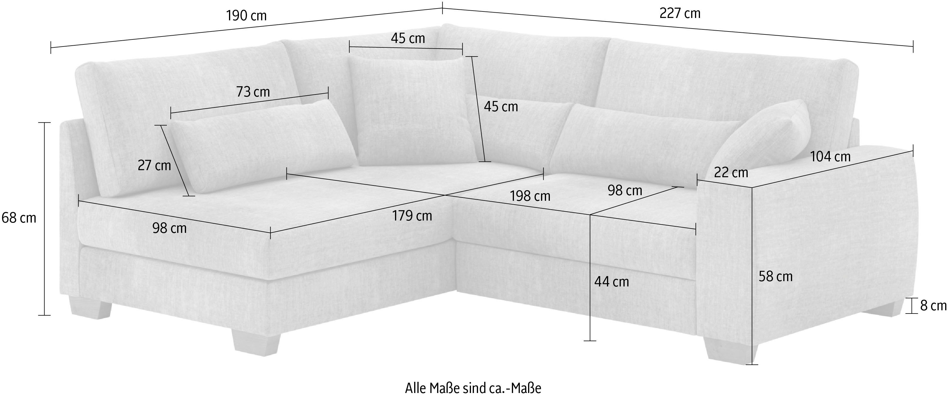 Mr. Couch Hoekbank Helena L-vorm met pocketvering, belastbaar tot 140 kg, optioneel met bed