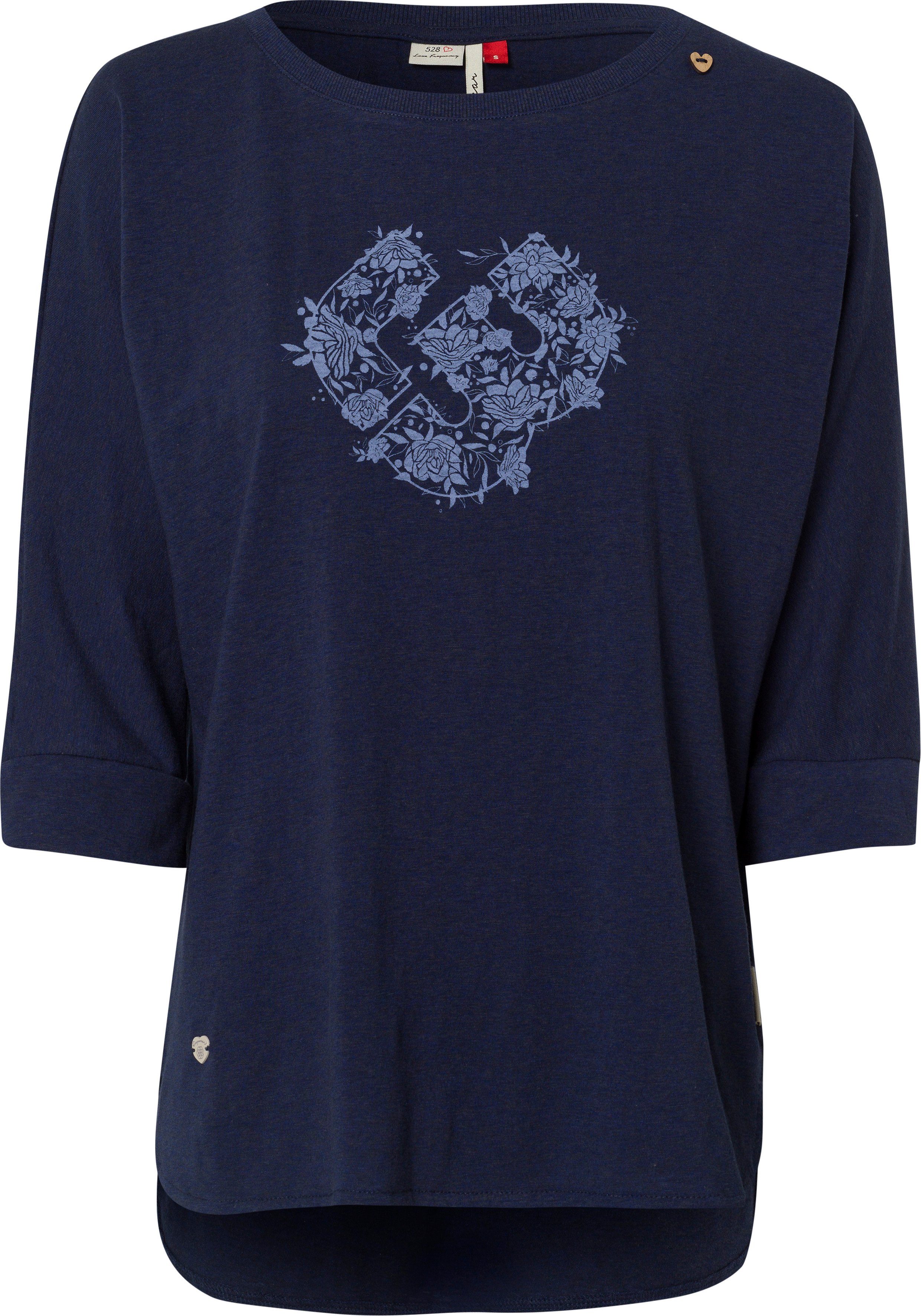 Ragwear Shirt met lange mouwen RAG Longsleeve SHIMONA O PRINTED met voorkantdruk en sierknop, achter langer gesneden