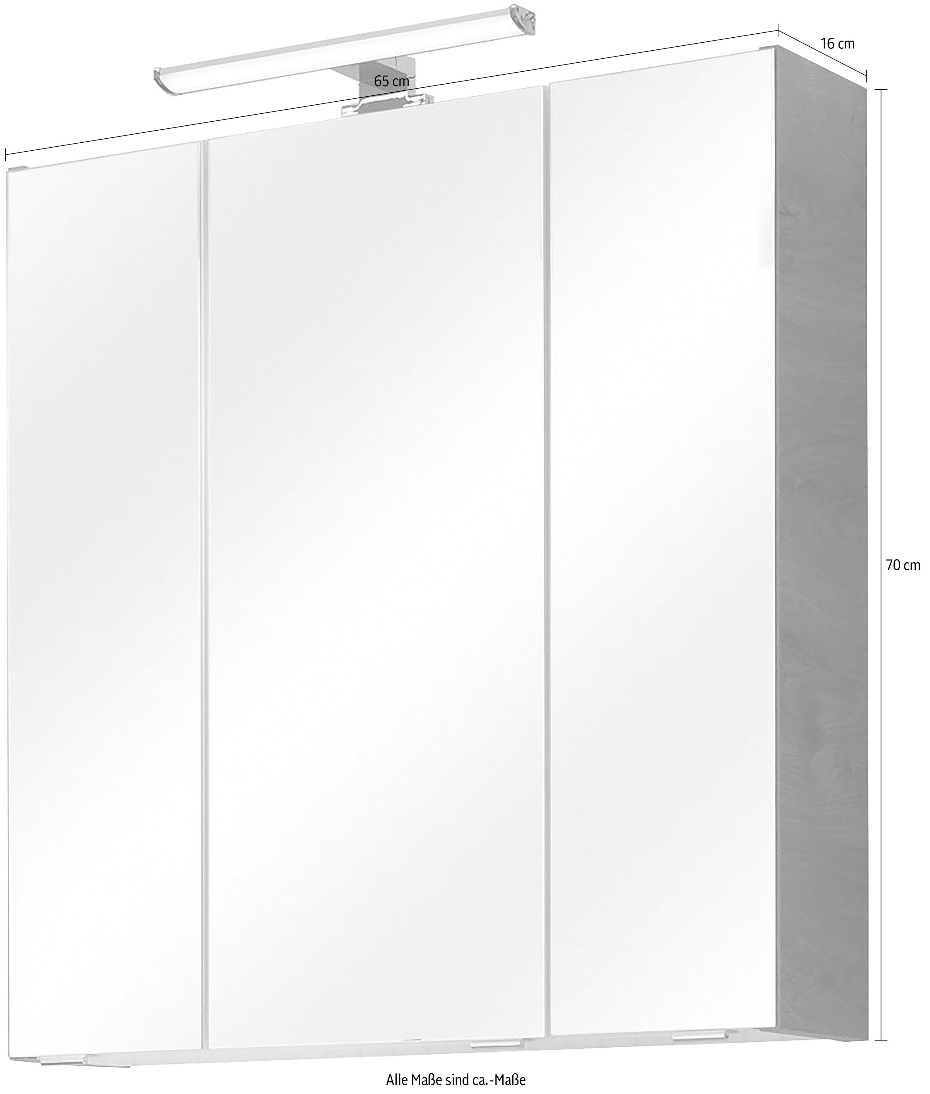 Saphir Spiegelkast Quickset badkamermeubel, 3 spiegeldeuren, 6 planken, 65 cm breed