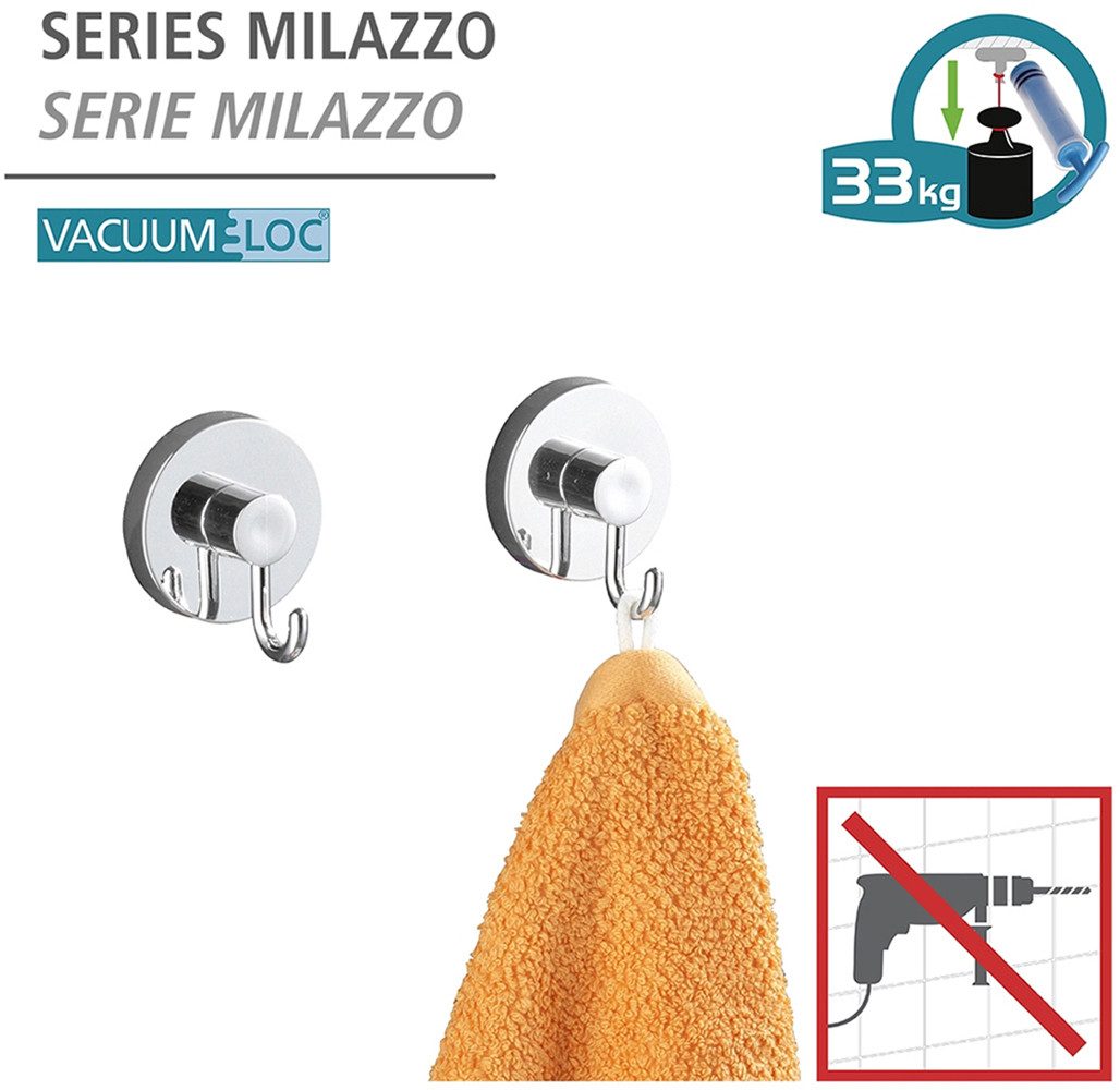 WENKO Toiletrolhouder Vacuum-Loc® model Milazzo incl. 2 wandhaken, bevestiging zonder boren (set)