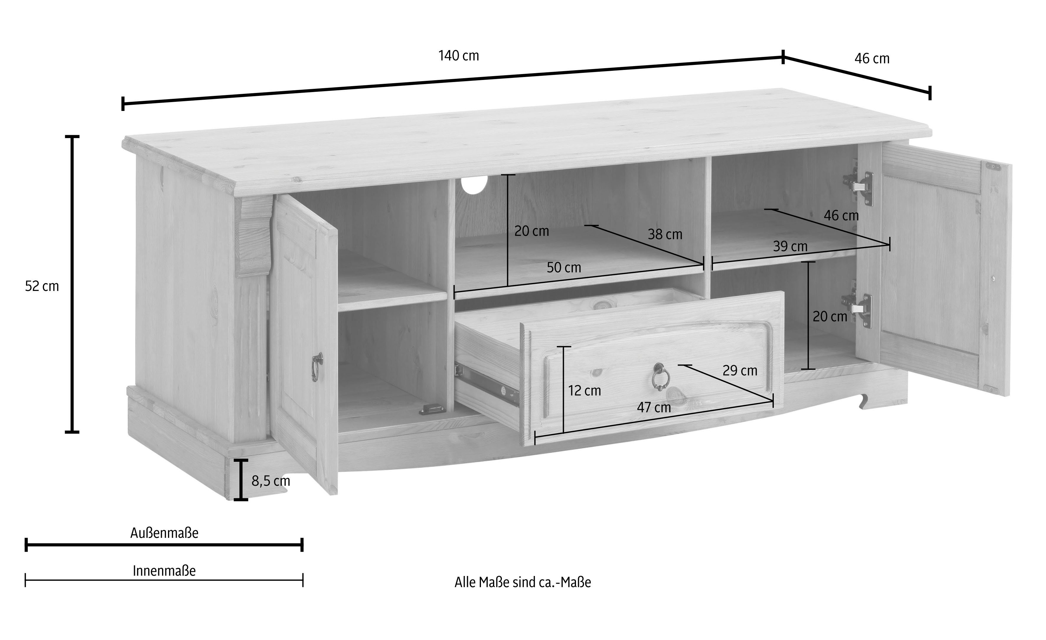 Home affaire Tv-meubel ANNA Breedte 140 cm, 2 deuren, met 1 lade, van massief grenen, FSC®