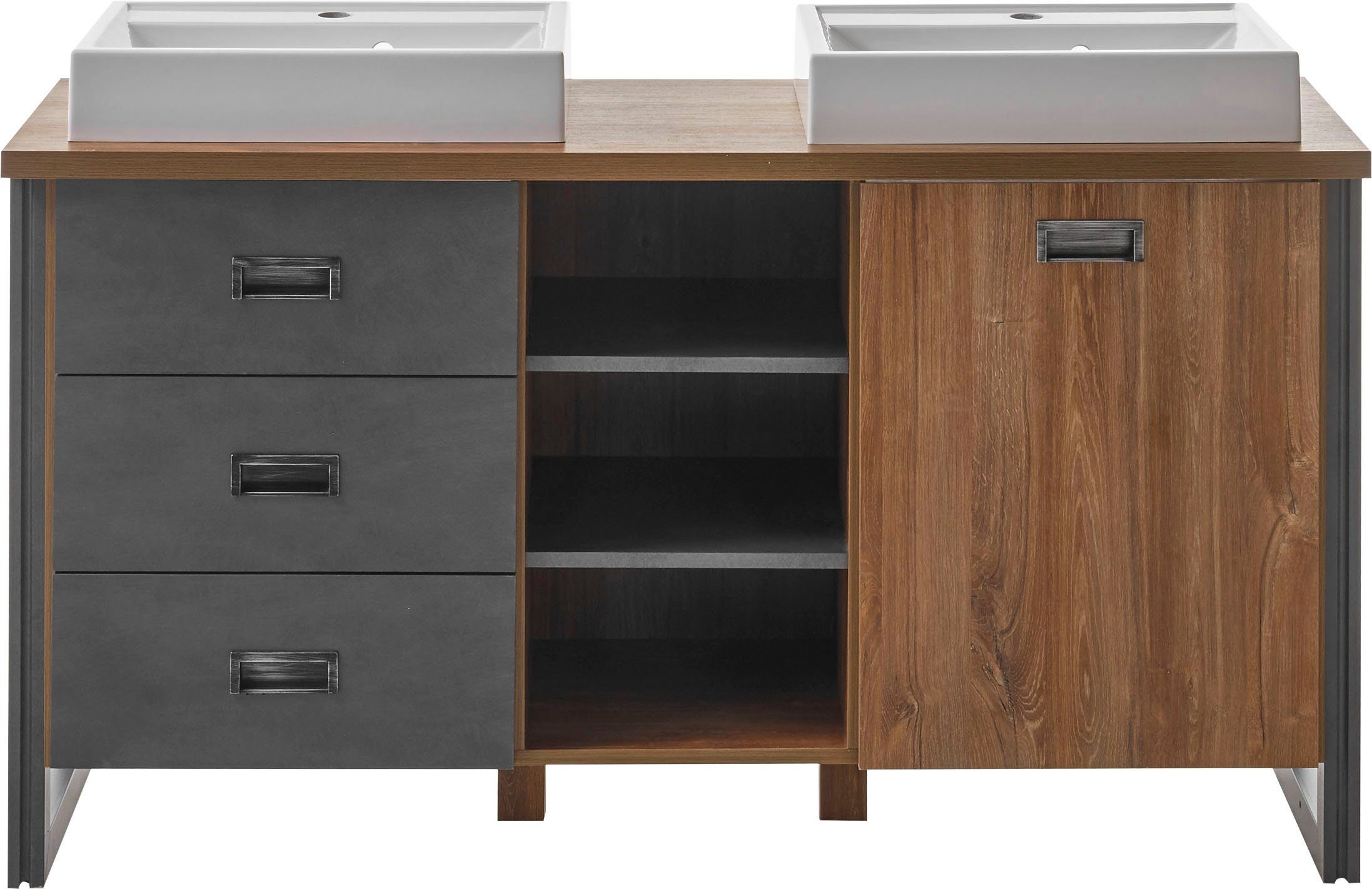 Home affaire Badkamerserie Detroit, Bad im Industrialdesign, inkl. LED, 2-teiliges Badezimmer (3-delig)