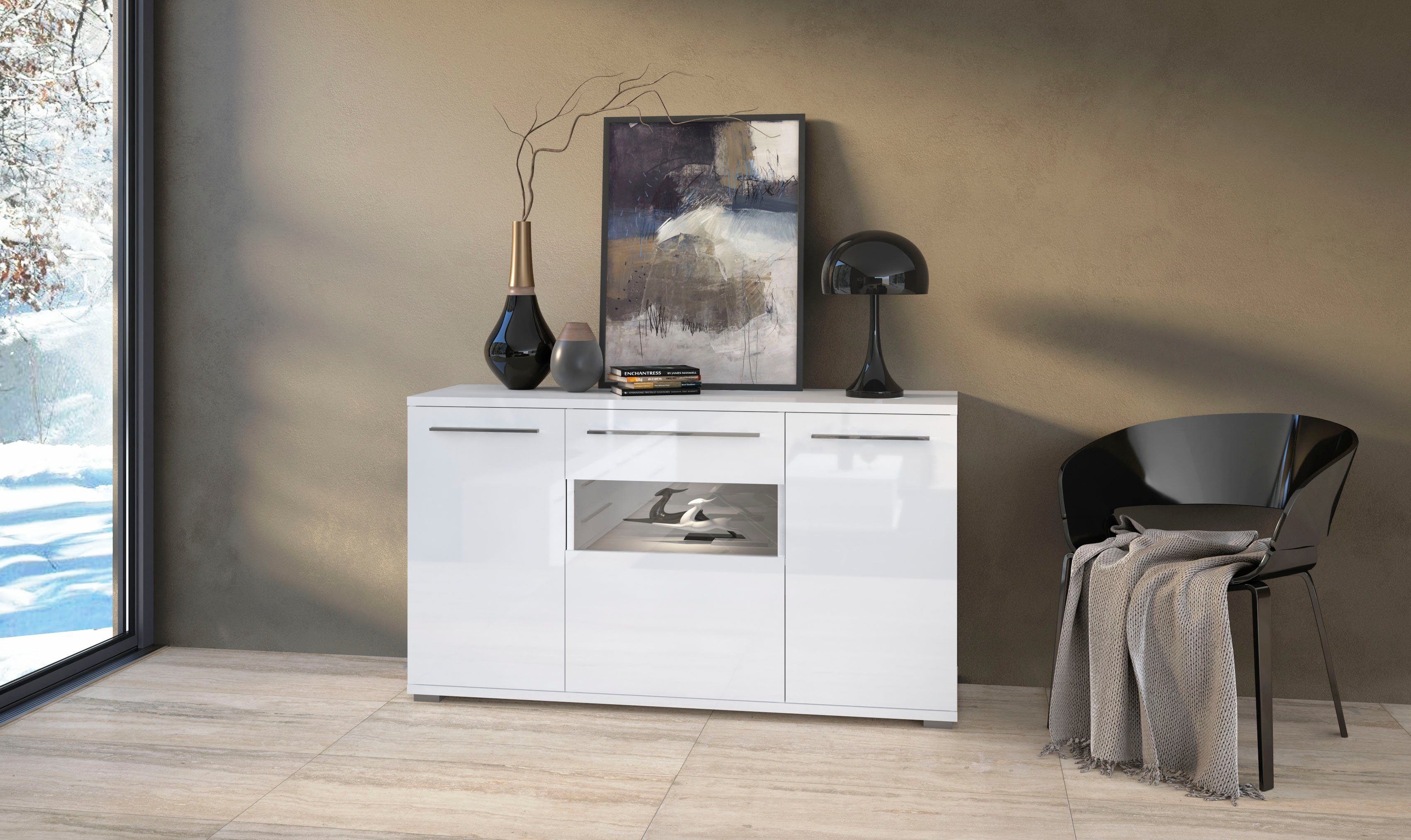 Places of Style Kast Piano Hoogglans UV gelakt, soft-closefunctie dressoirs maat 180x45,2x84,6 cm wit