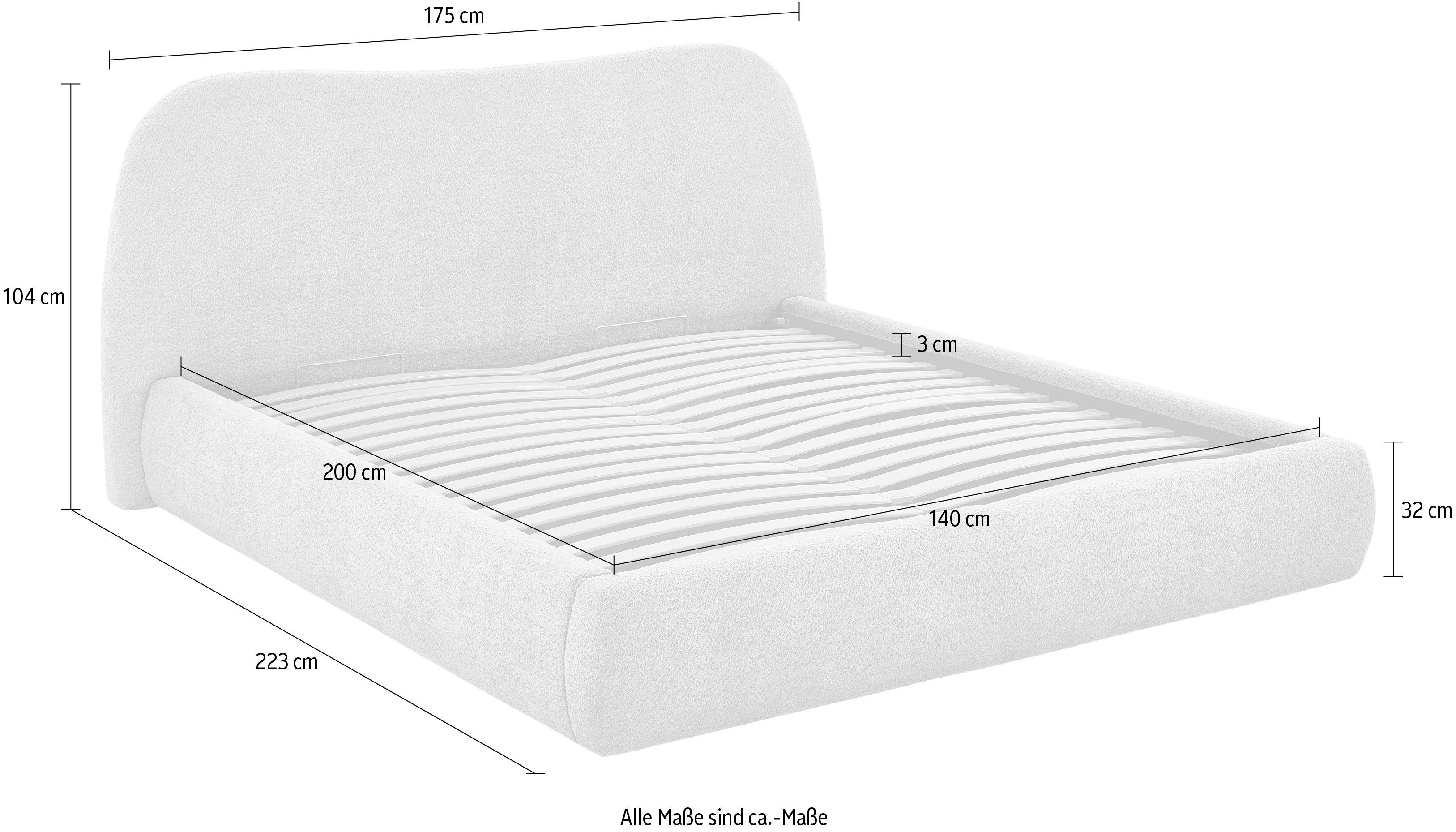 ATLANTIC home collection Gestoffeerd bed Sophie met of zonder opbergruimte, hoogwaardige bouclé bekleding