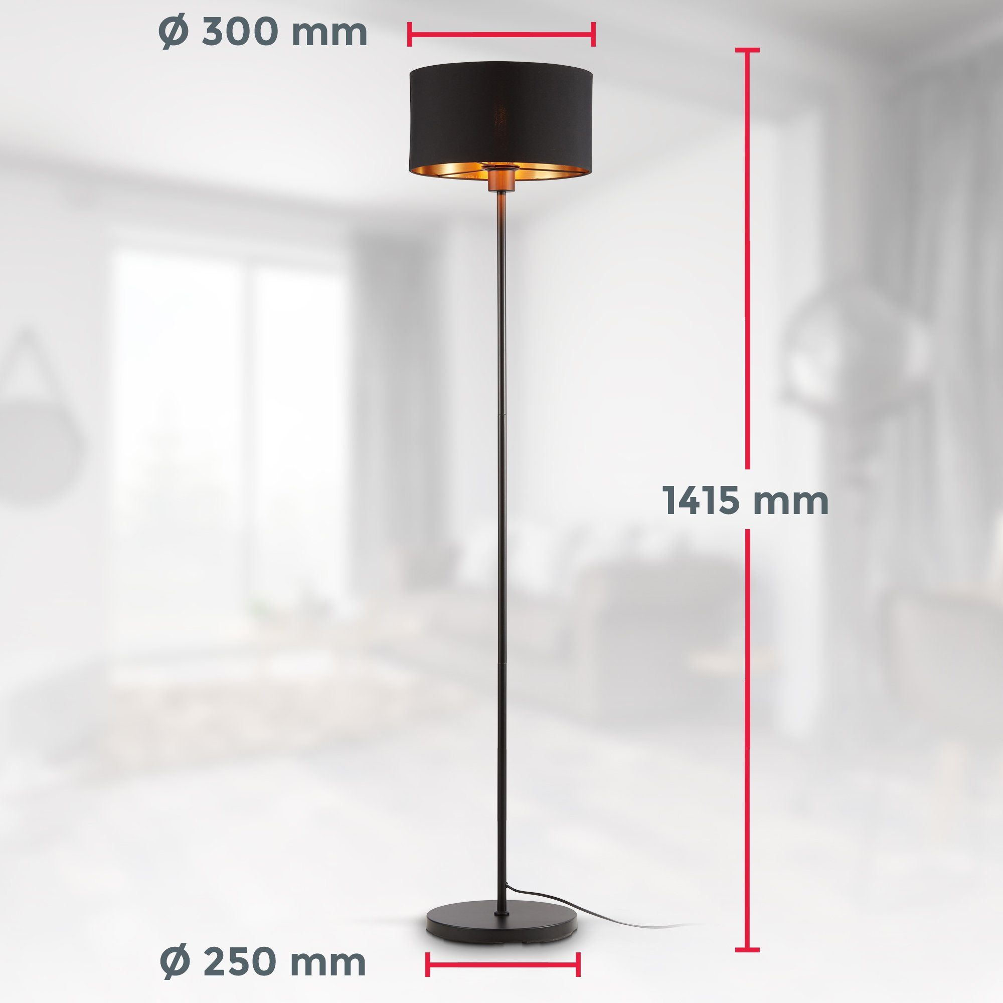 B.K.Licht Staande lamp BKL1417 vloerlamp vintage, met voetknop, lampenkap van stof max. 40 watt, woonkamerlamp, industrieel, 30x141,5 cm, zwart-goudkleur