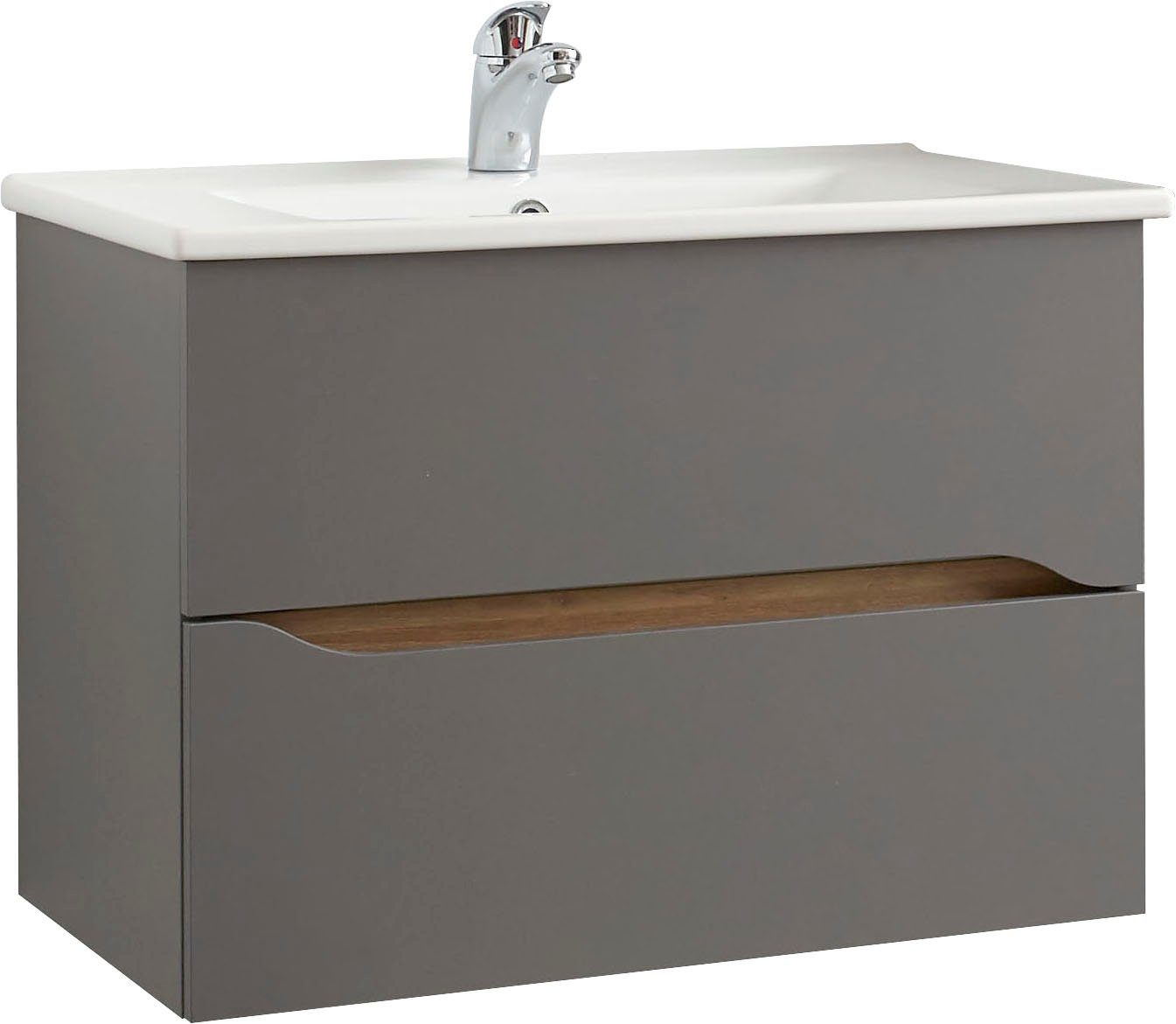 Saphir Wastafelonderkast Quickset keramische wastafel met onderkast, 75 cm breed Wastafelmeubel, onderkast met wasbak, 2 laden, greeploos