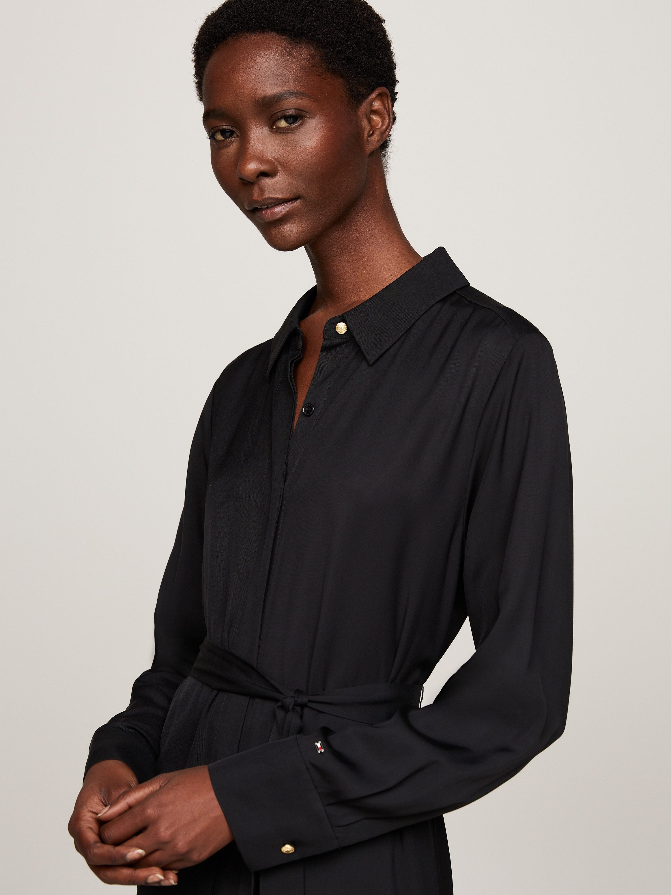 Tommy Hilfiger Jurk met overhemdkraag FLUID VISCOSE SHIRT DRESS vloeiende viscose kwaliteit