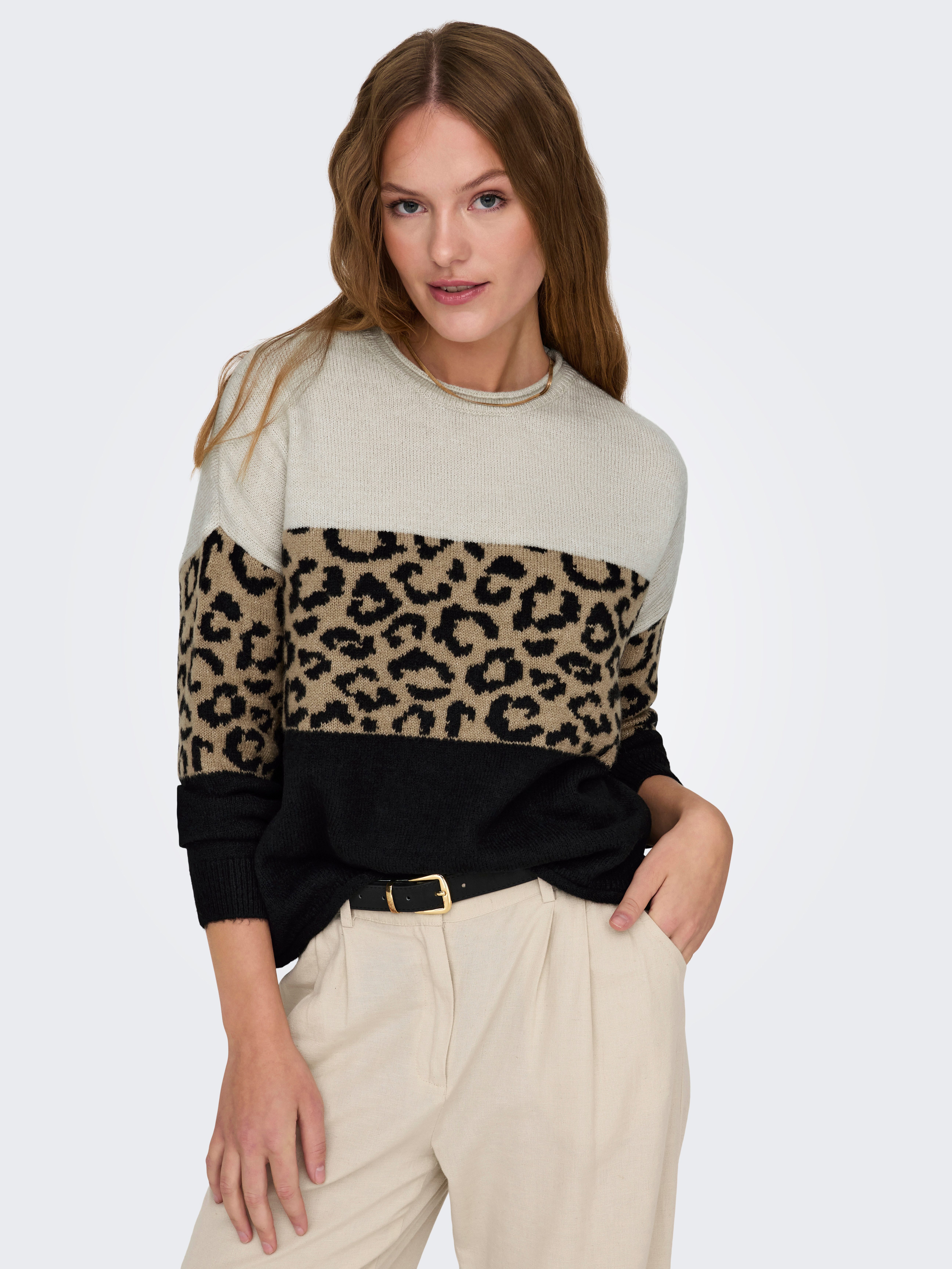 Only Trui met ronde hals ONLJADE ANIMAL LS O-NECK NOOS KNT
