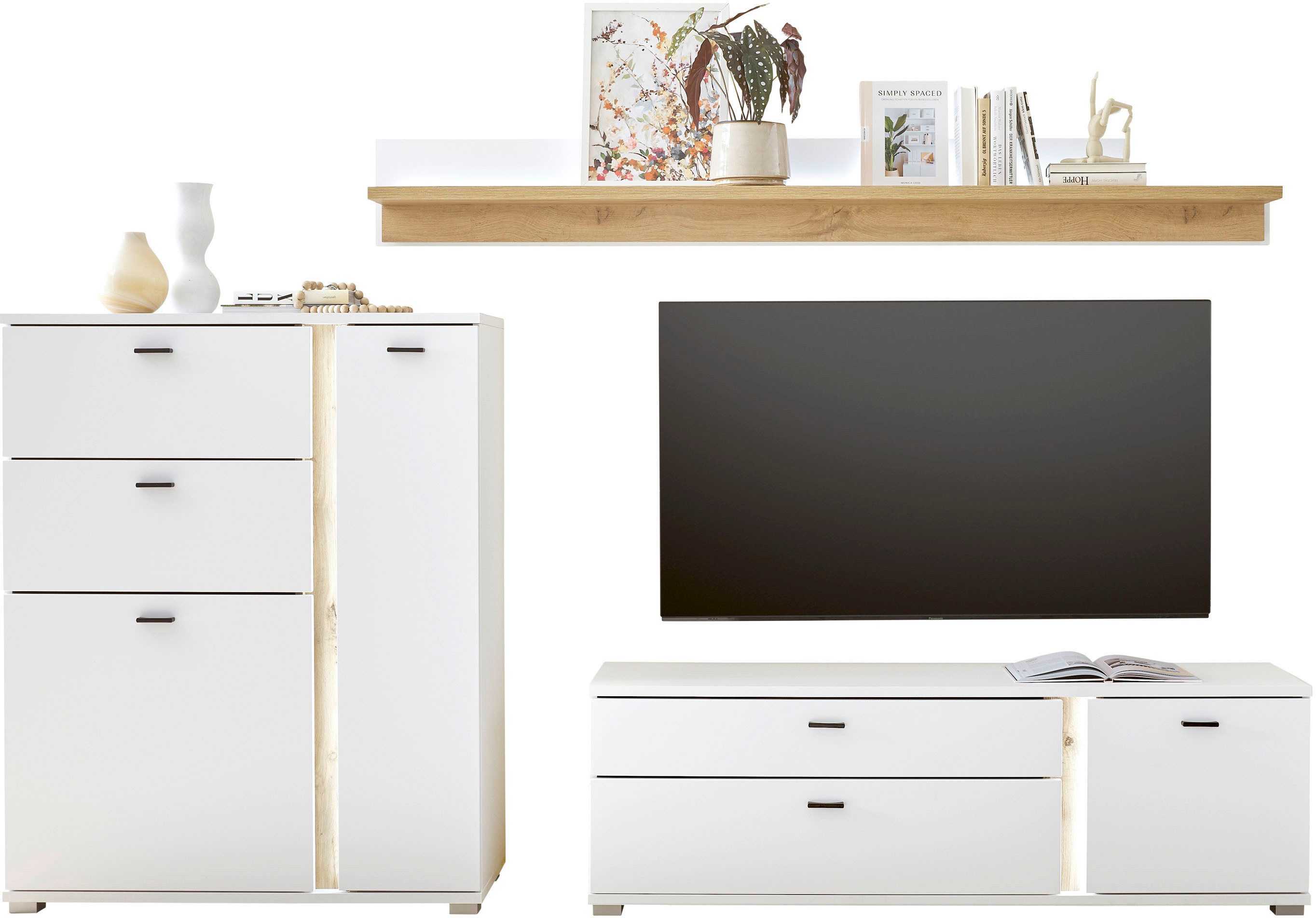 INOSIGN Wandmeubel Long Island in moderne trendkleur, inclusief verticale verlichting, breedte 260 cm (set, 3-delig) tv-wandmeubels wit