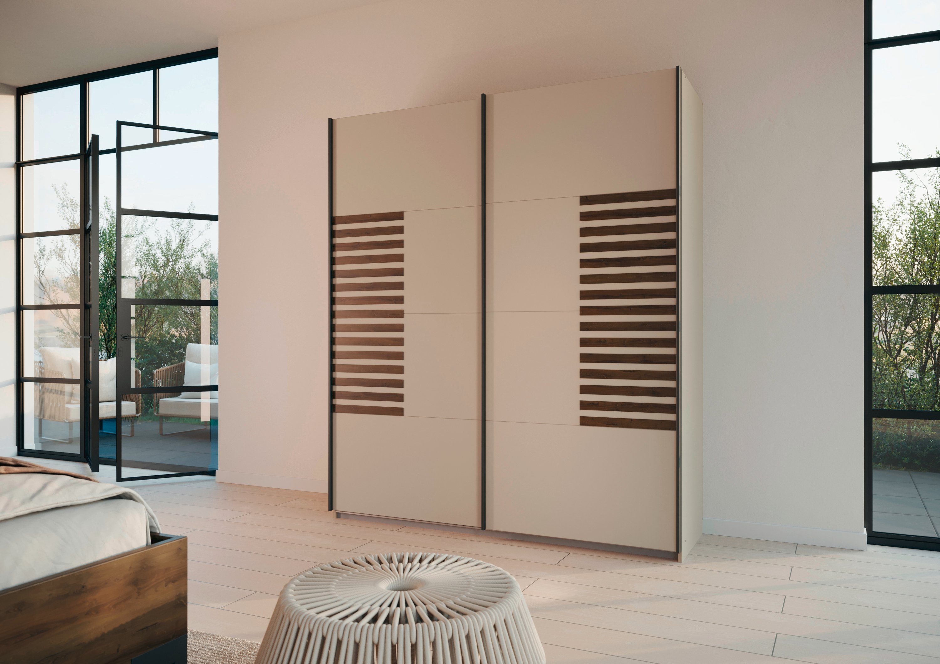 rauch Zweefdeurkast Kledingkast Kast Garderobe Slaapkamerkast BAREA Front met oplage in moderne lamellen-look MADE IN GERMANY