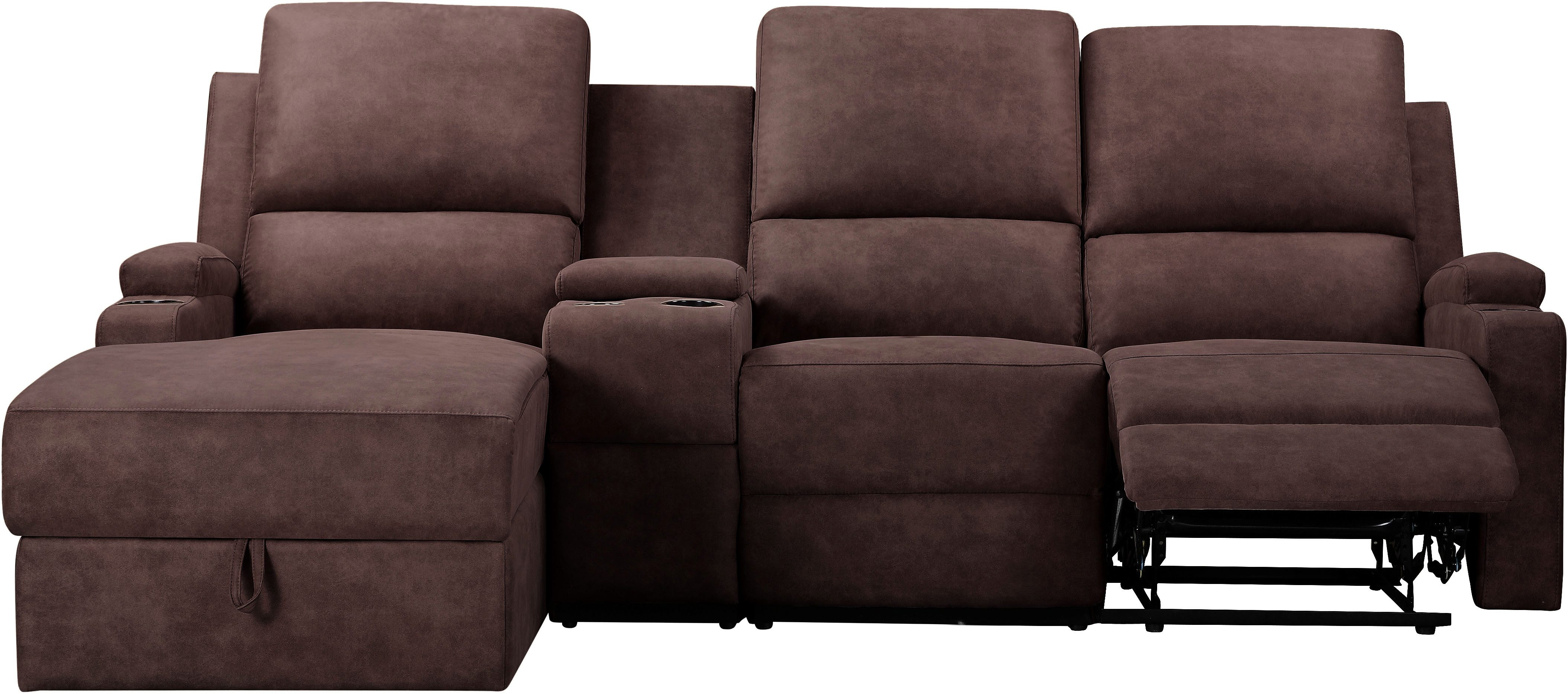 Home affaire Hoekbank Napori multimediabank, 3 bioscoopstoelen XXL, L-model, Bioscoopbank met relaxfunctie, bekerhouder, opbergvak en opbergbox