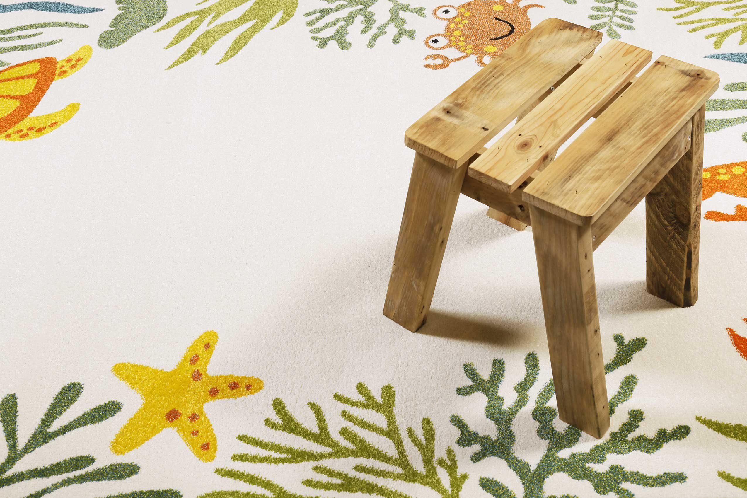 Esprit Kindervloerkleed Waterworld ESP-21073 kleurrijk strandmotief, korte pool, krab & co.