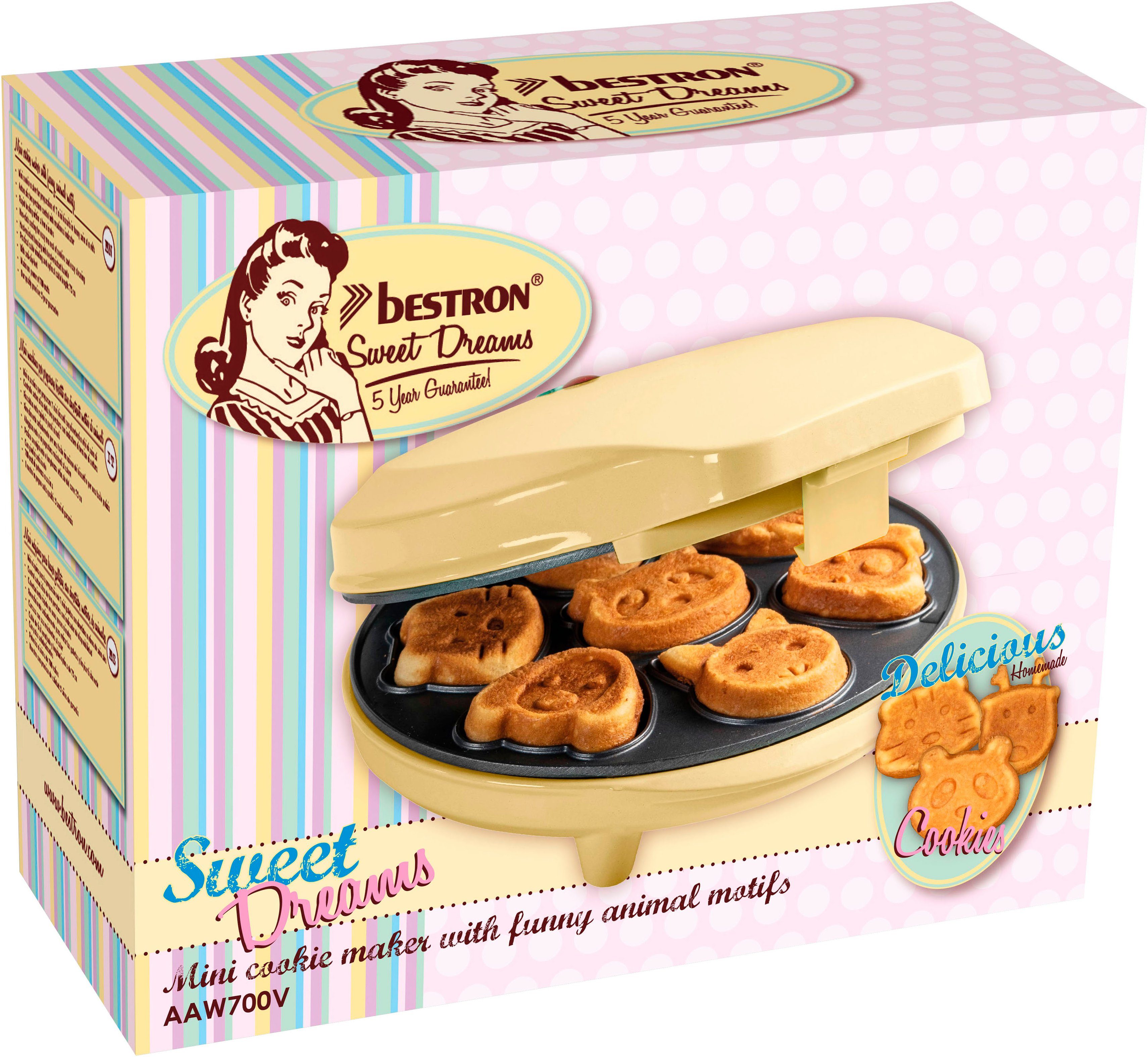 bestron Wafelijzer AAW700 voor mini-wafelkoekjes met achterlamp en antiaanbaklaag