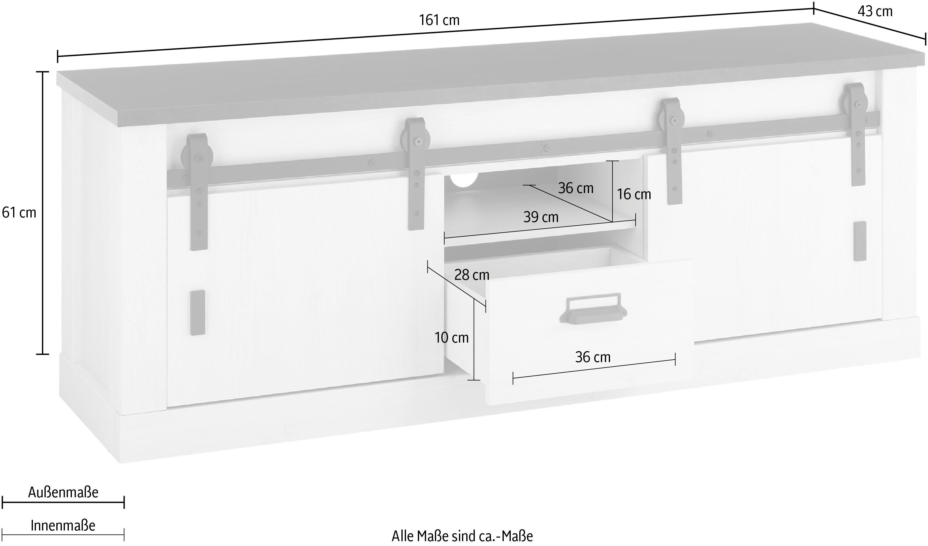 Home affaire Tv-meubel Sherwood Houtdecor, met schuurdeurbeslag en apothekersgreep, breedte 162 cm