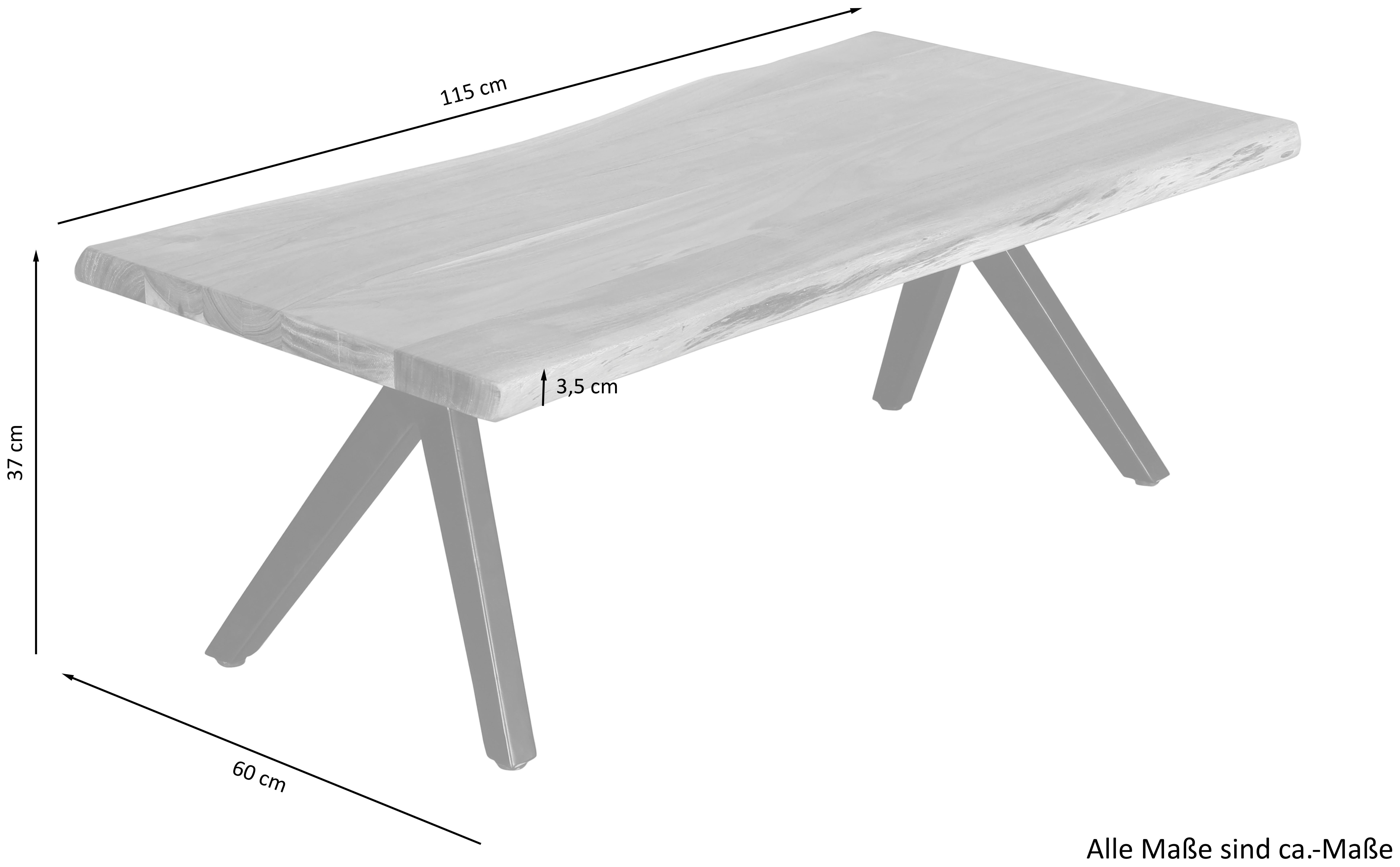 byLIVING Salontafel Cheta van massief acaciahout 35 mm, met natuurlijk schaaldeel, breedte 115 cm