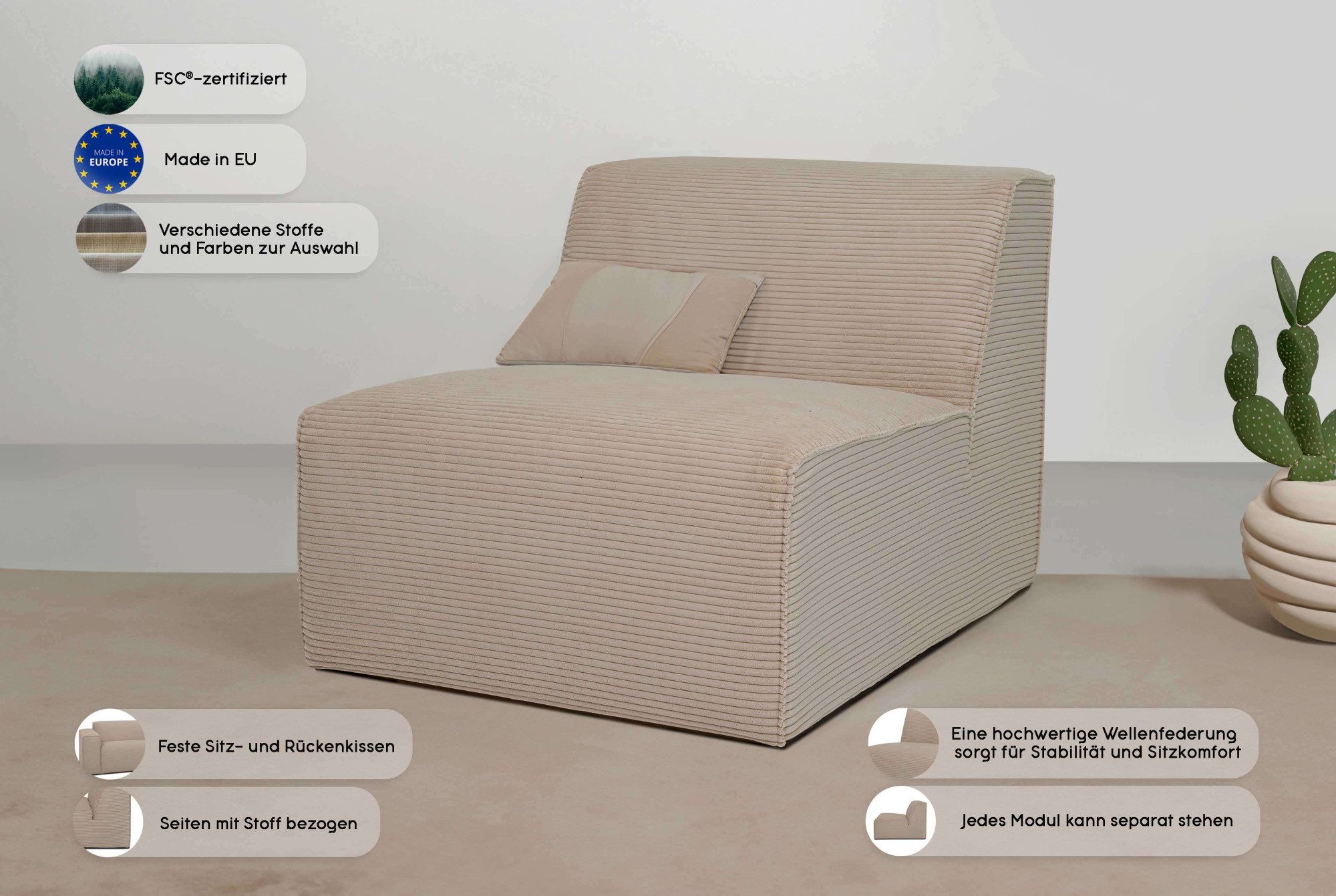 INOSIGN Sofaelement Clayton met een trendy ribfluwelen bekleding