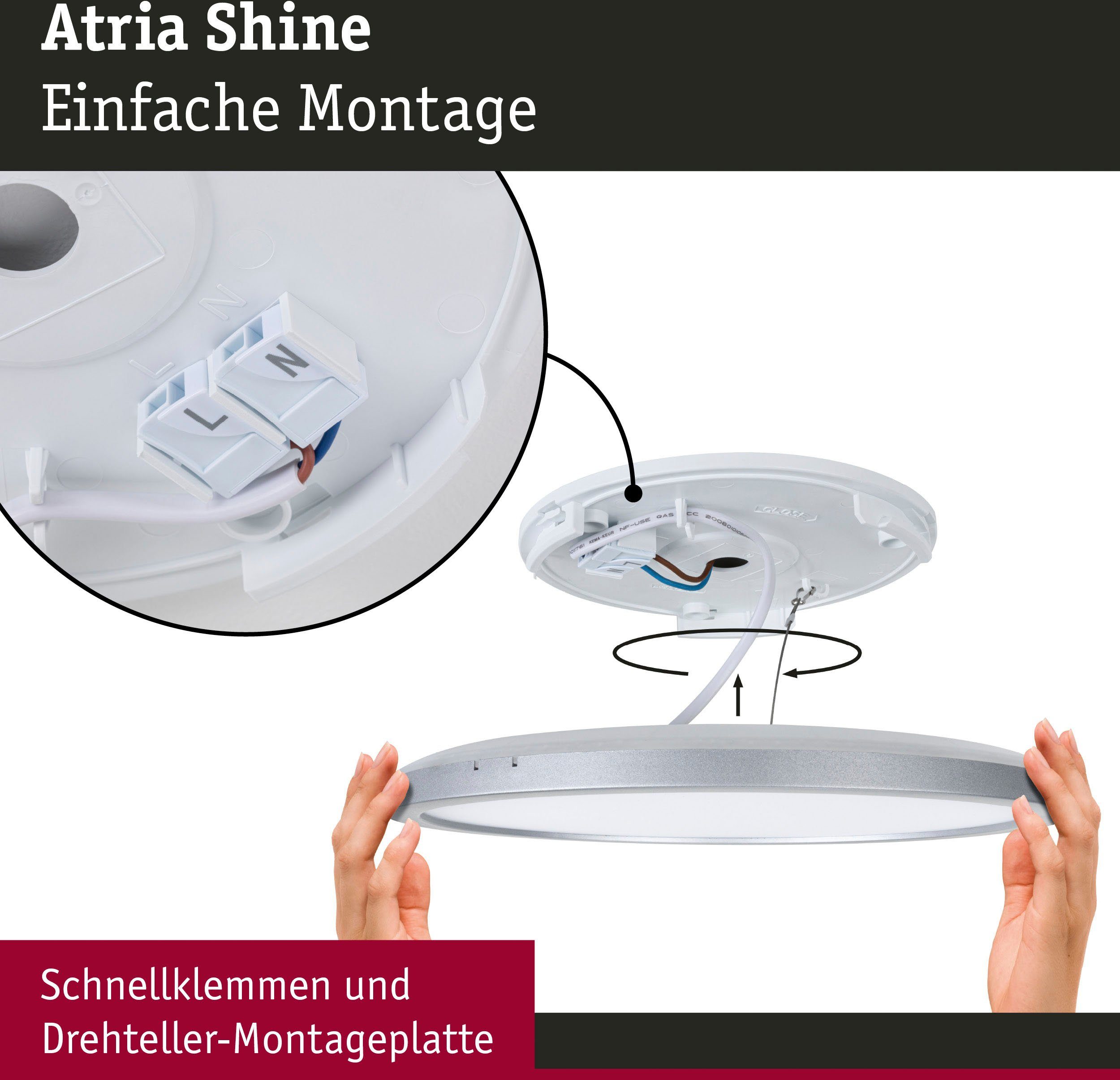Paulmann Led-paneel Atria Shine 22W 3000K 420mm eik kunststof IP44