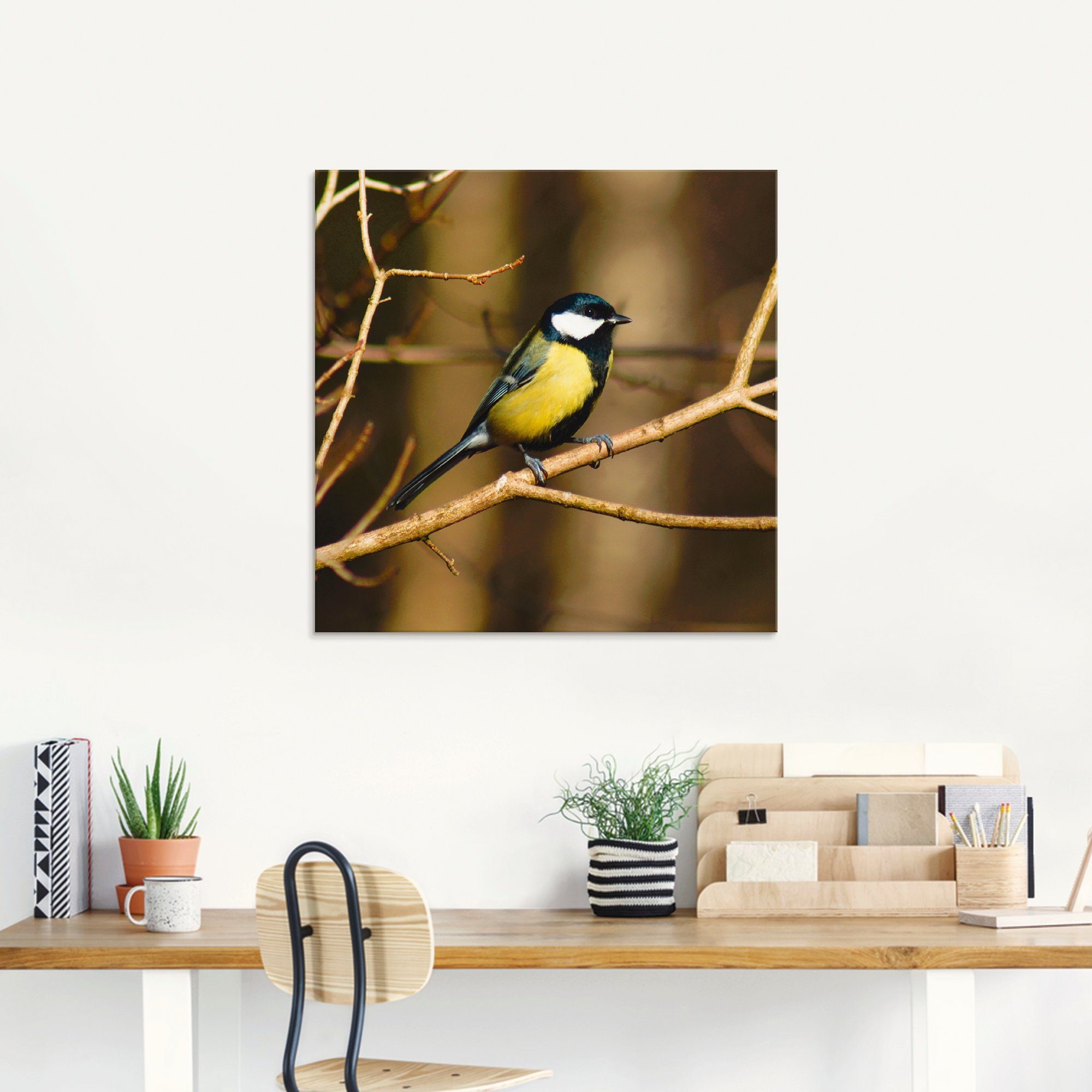 Artland Print op glas Koolmees in het bos in verschillende maten