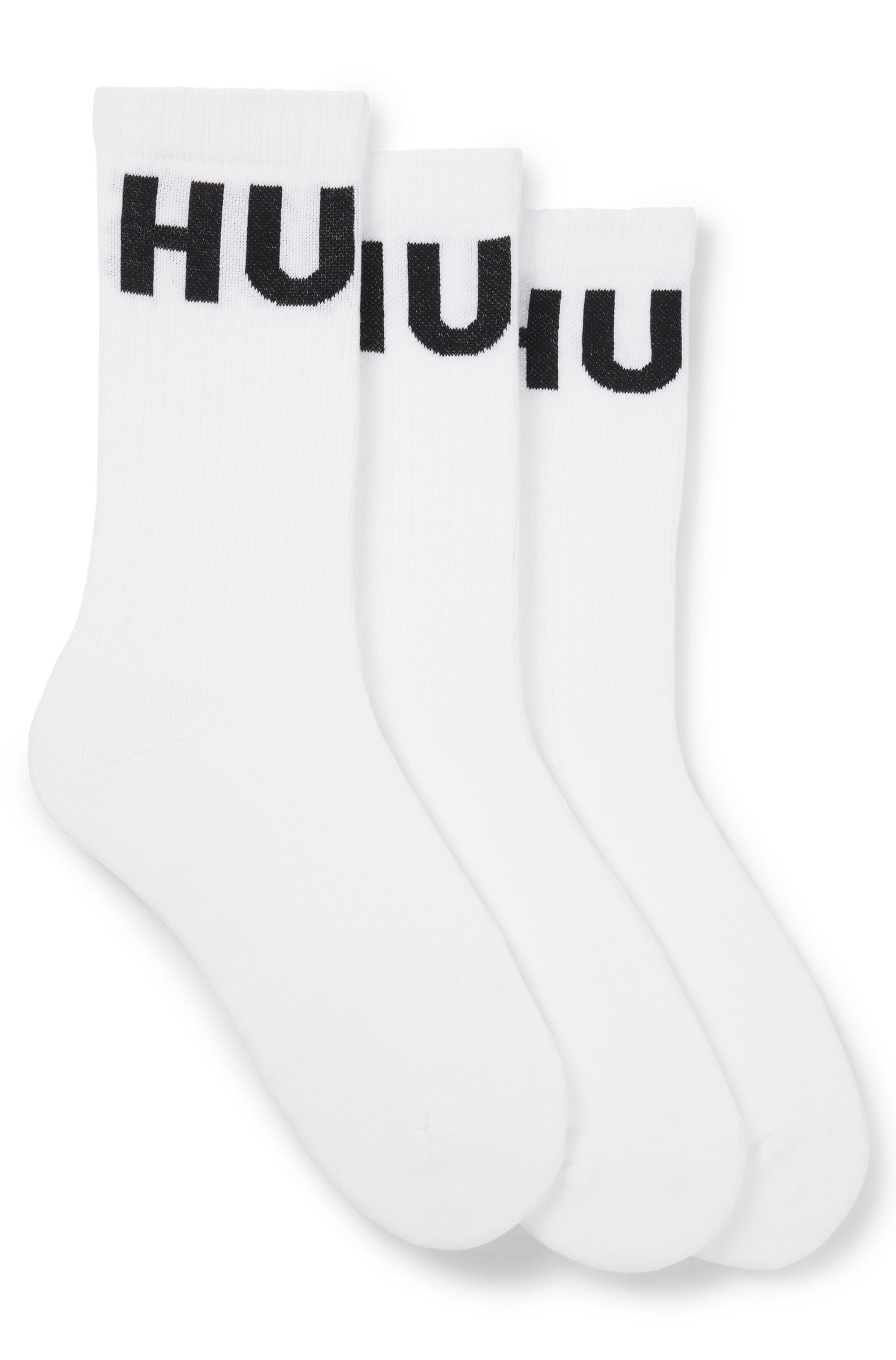 HUGO underwear Vrijetijdssokken 3P QS ICONIC CC 1 met hugo logo-borduursel in contrastkleur (3 paar, Set van 3) heren sokken maat 43-46 wit