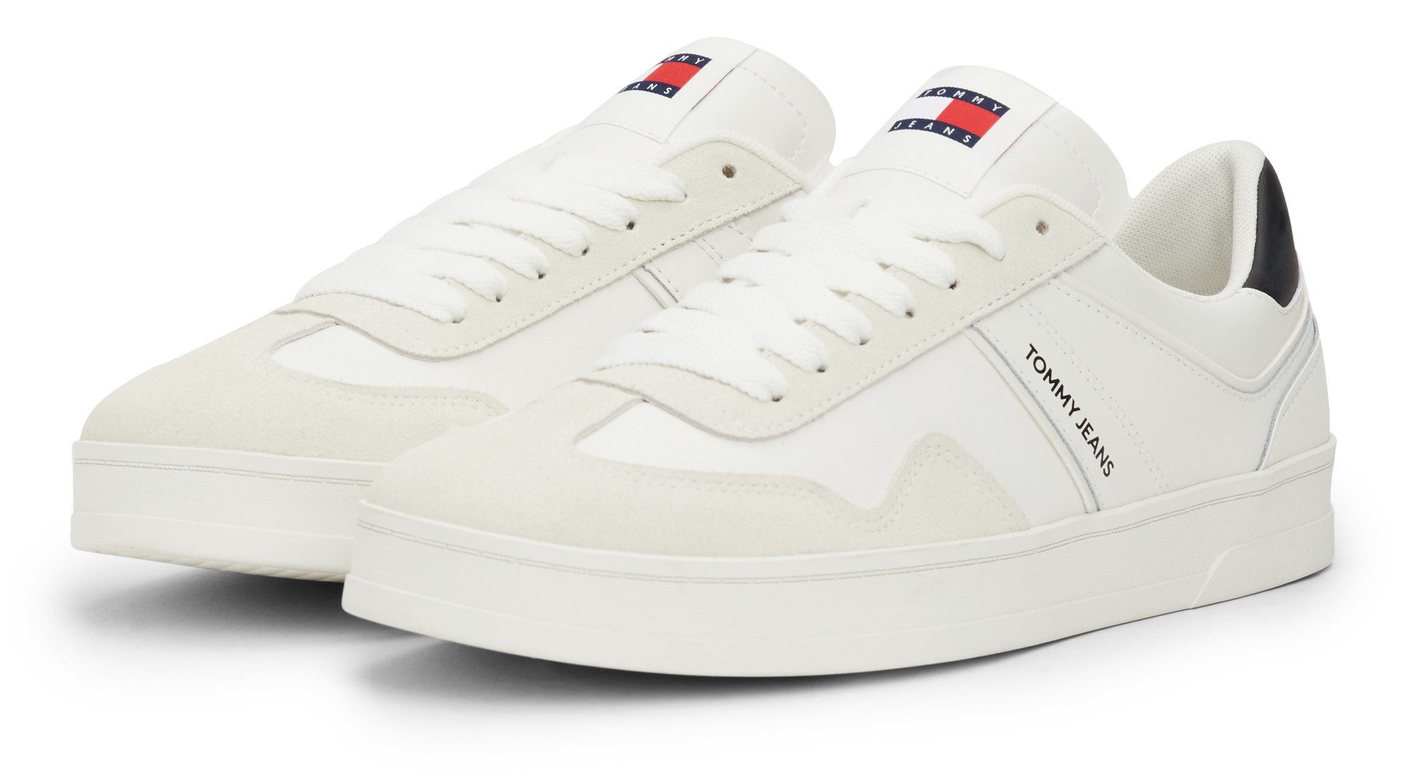 TOMMY JEANS Plateausneakers TJM LEATHER RETRO CUPSOLE , vrijetijdsschoen, lage schoen, veterschoen met contrasterende details