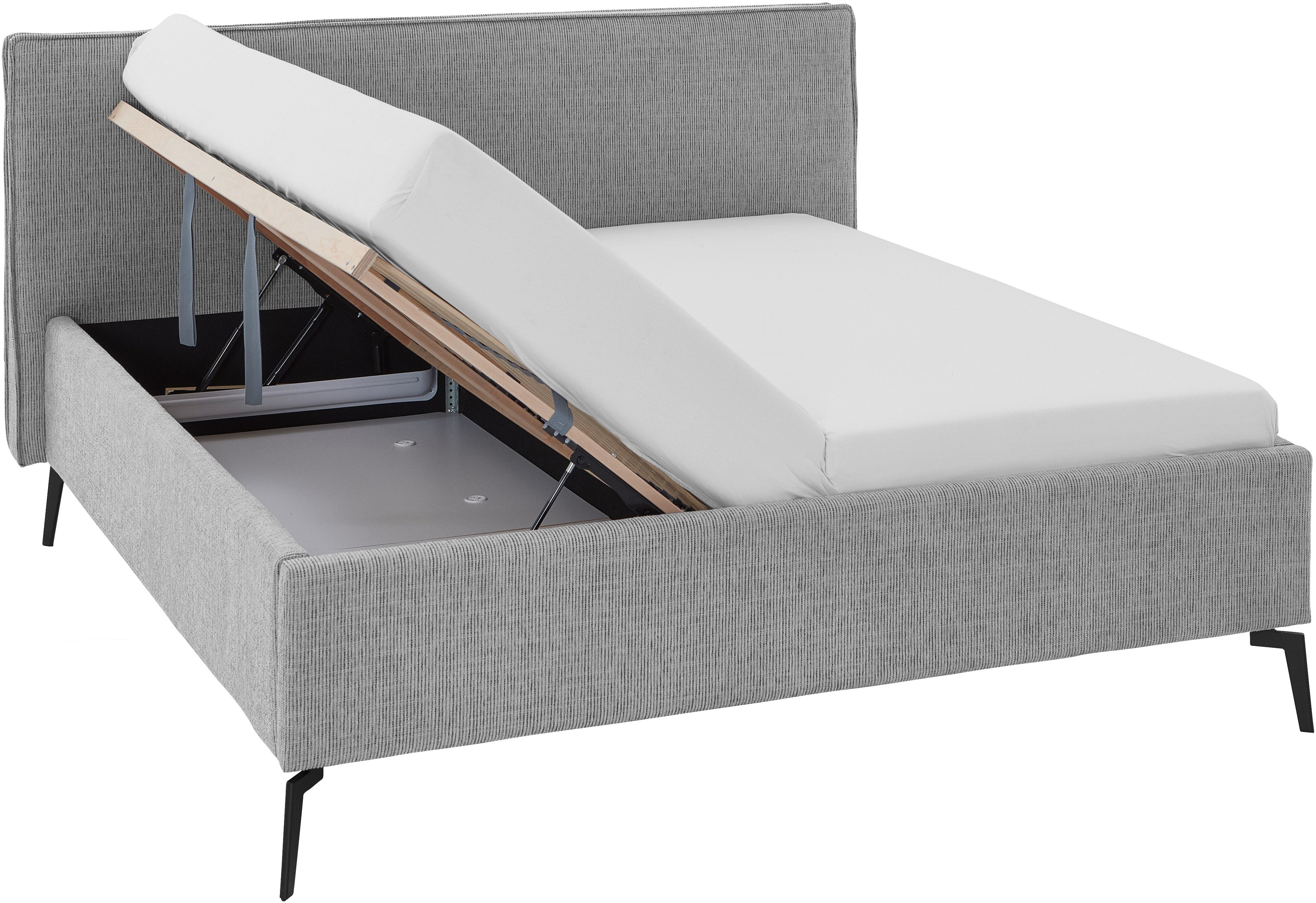 meise.möbel Gestoffeerd bed Riva II met zwarte metalen poten, naar keuze met bedkist