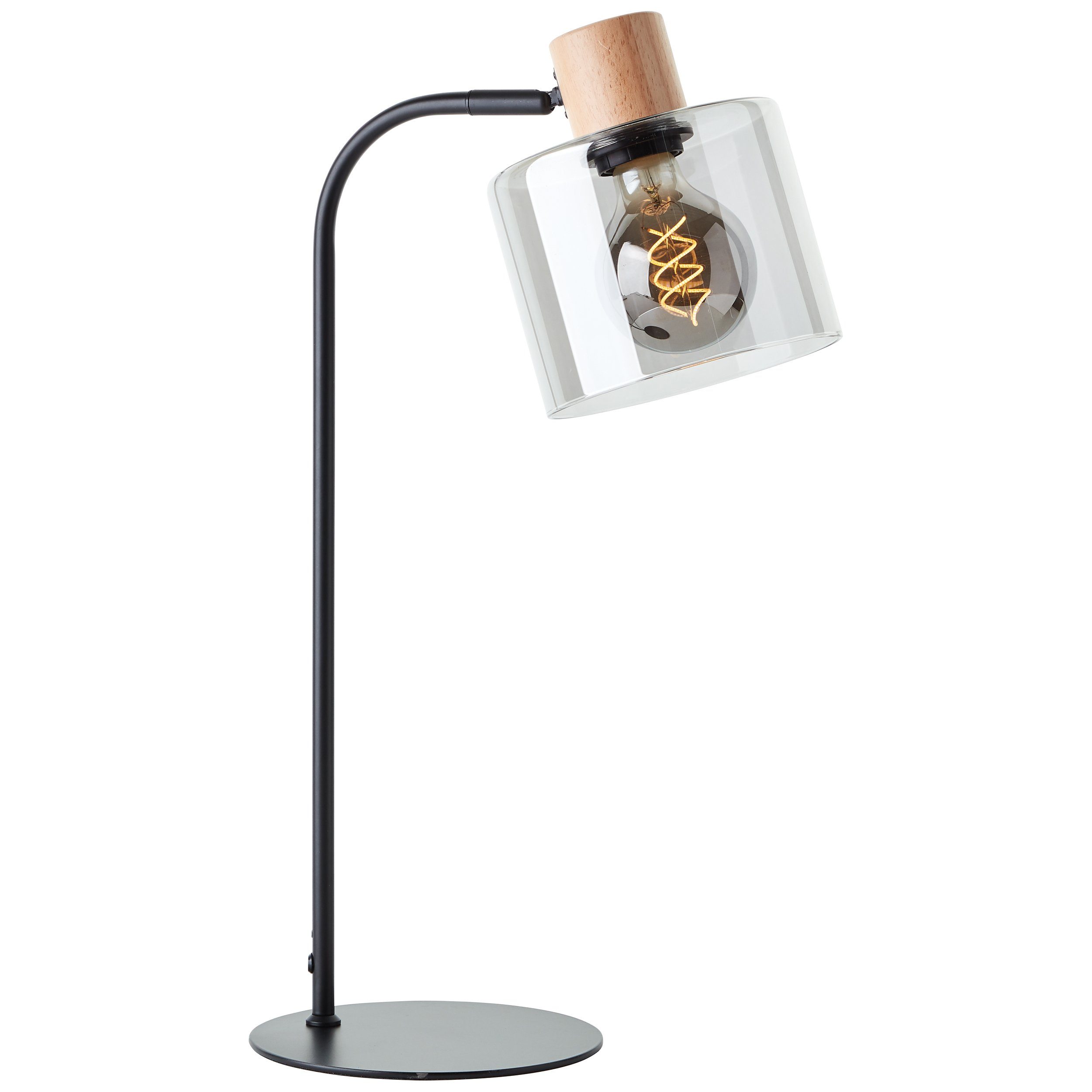 Brilliant Leuchten Tafellamp Weald Hoogte 50 cm, E27, metaal/glas/hout, zwart/rook/hout
