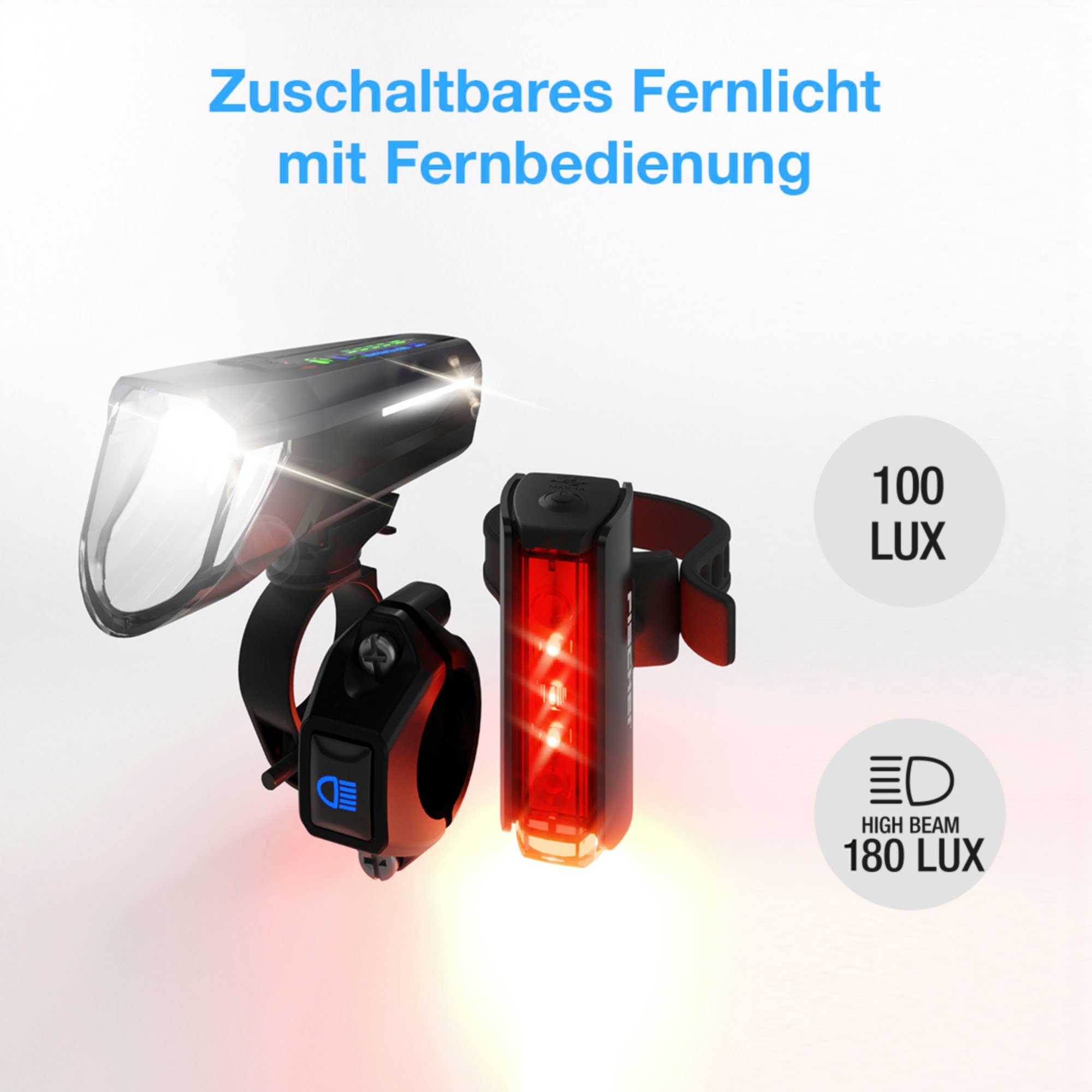 Fischer Fietsverlichting Led-accu-Bel. Set plus 100x130 groot licht + twin stop (set, 2-delig)