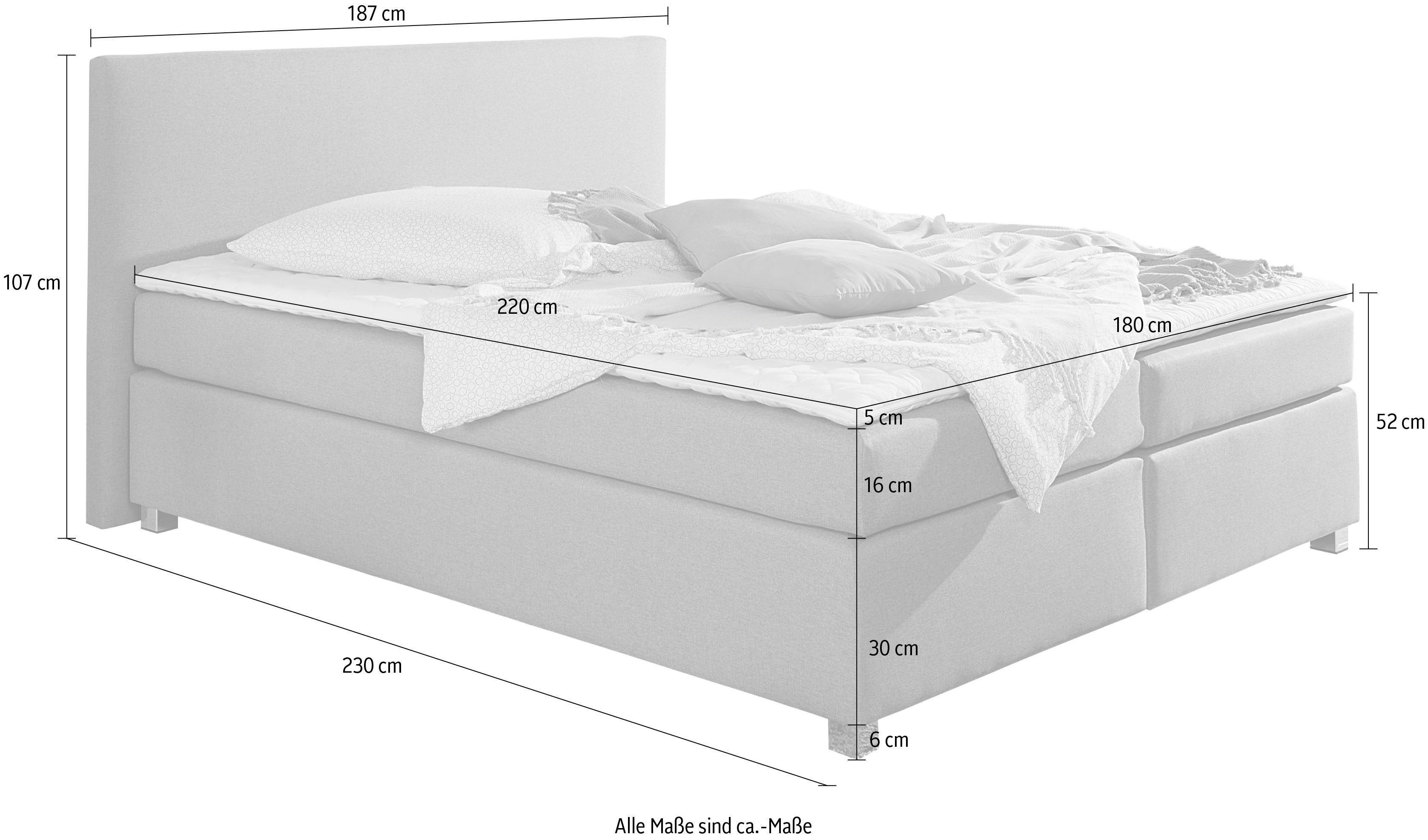 INOSIGN Boxspring Eliana incl. topmatras, in 4 breedten, 3 matrassoorten en 2 hardheden