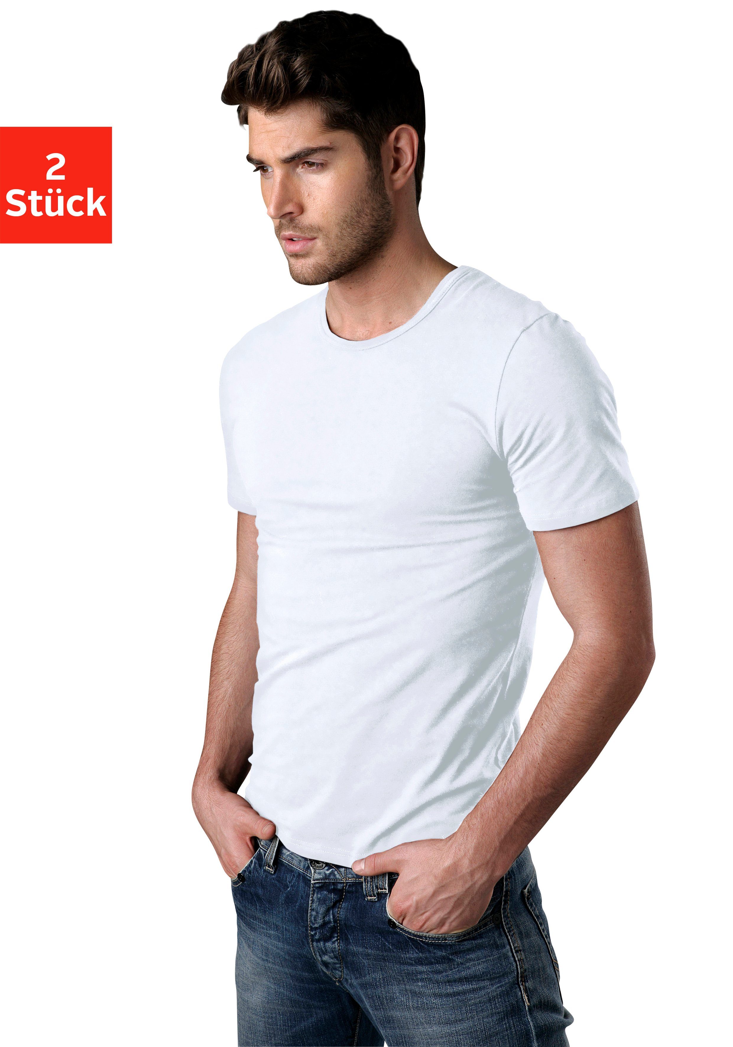 H.I.S T-shirt met ronde hals perfect als ondershirt (2-delig, Set van 2)
