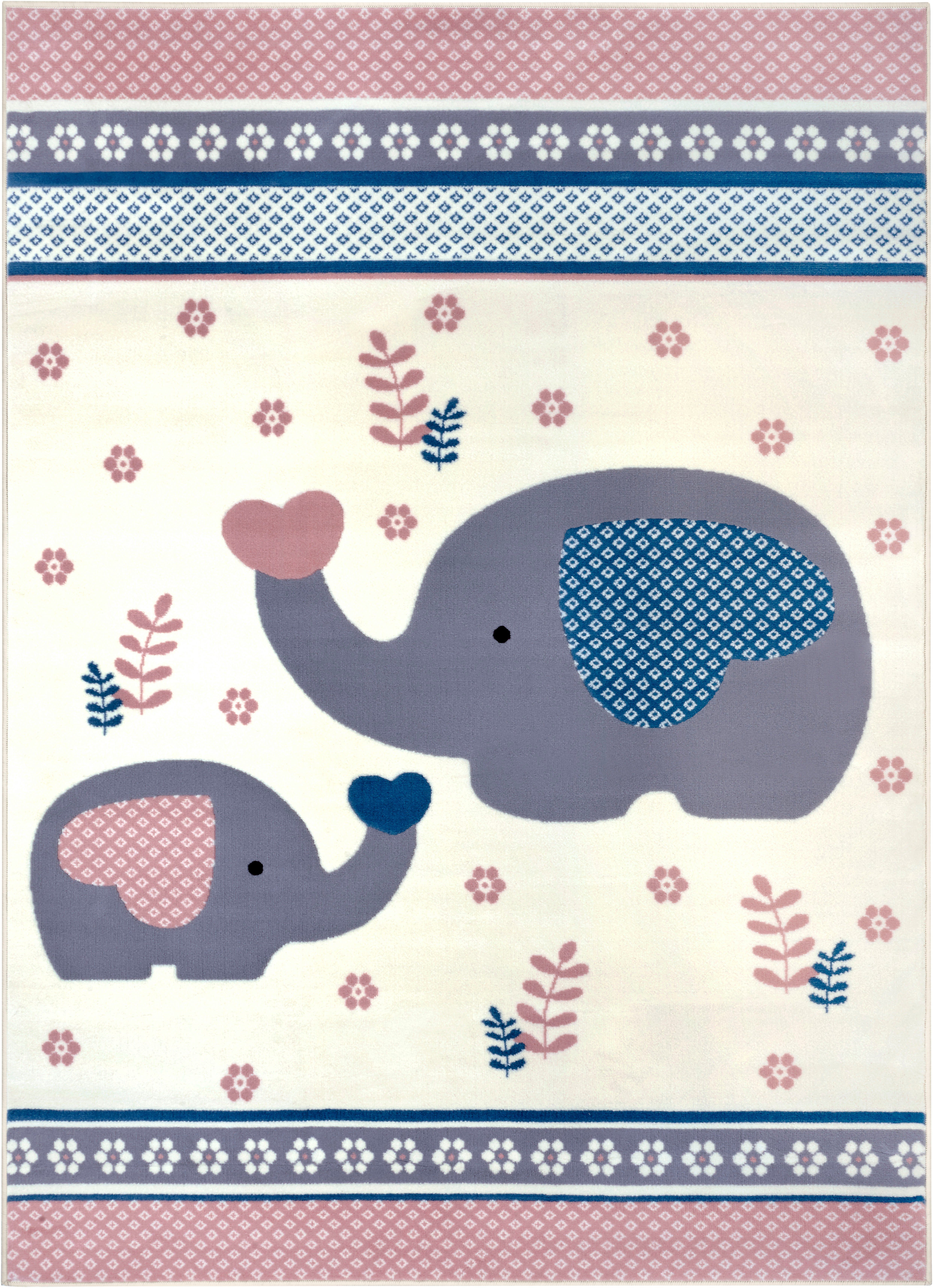 HANSE Home Kindervloerkleed Happy Elefant Hart, bloem, diermotief, korte pool,slijtvast, gemakkelijk in onderhoud, robuust
