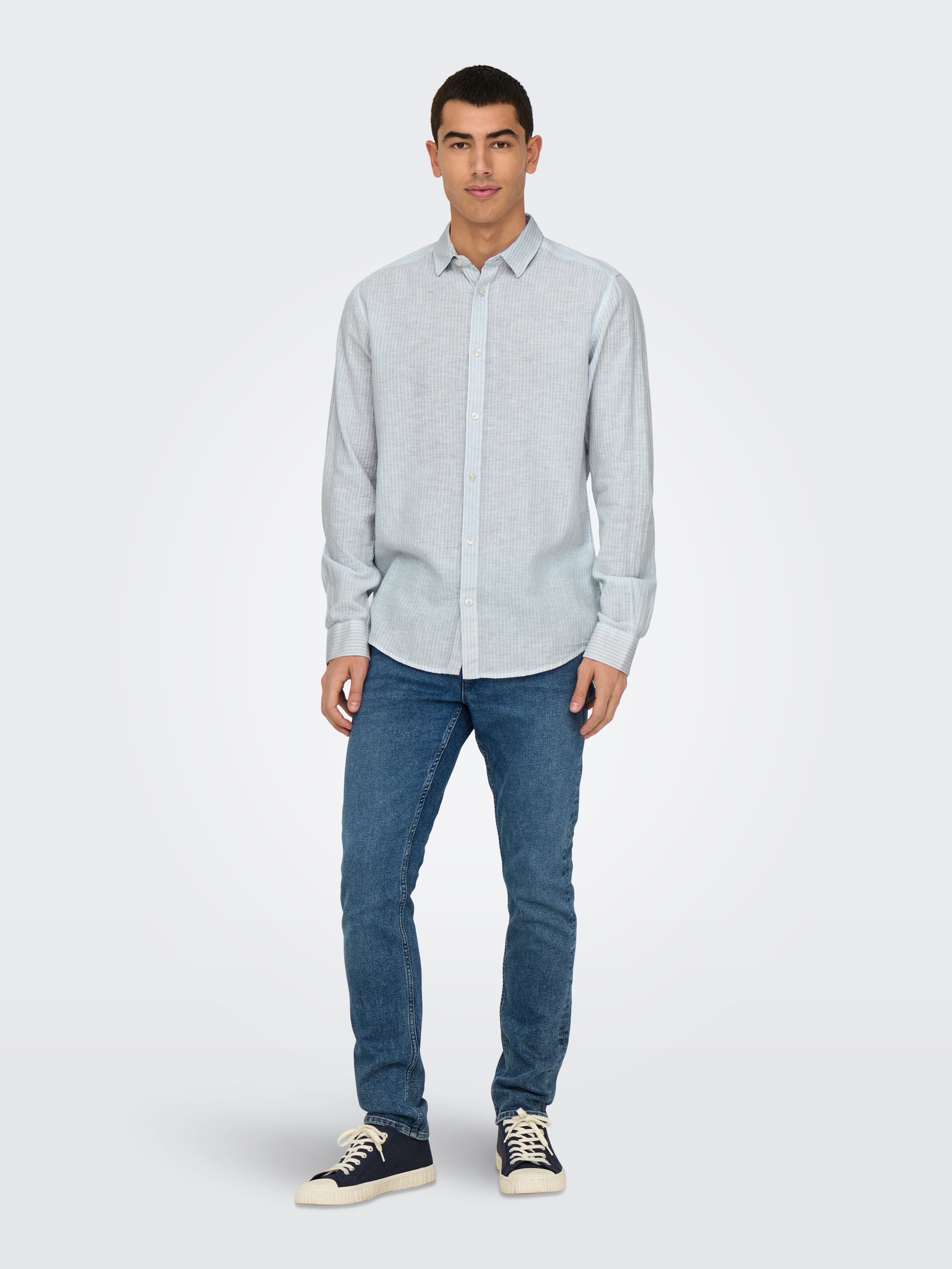 ONLY & SONS Overhemd met korte mouwen ONSCAIDEN LS STRIPE LINEN SHIRT 660 NOOS
