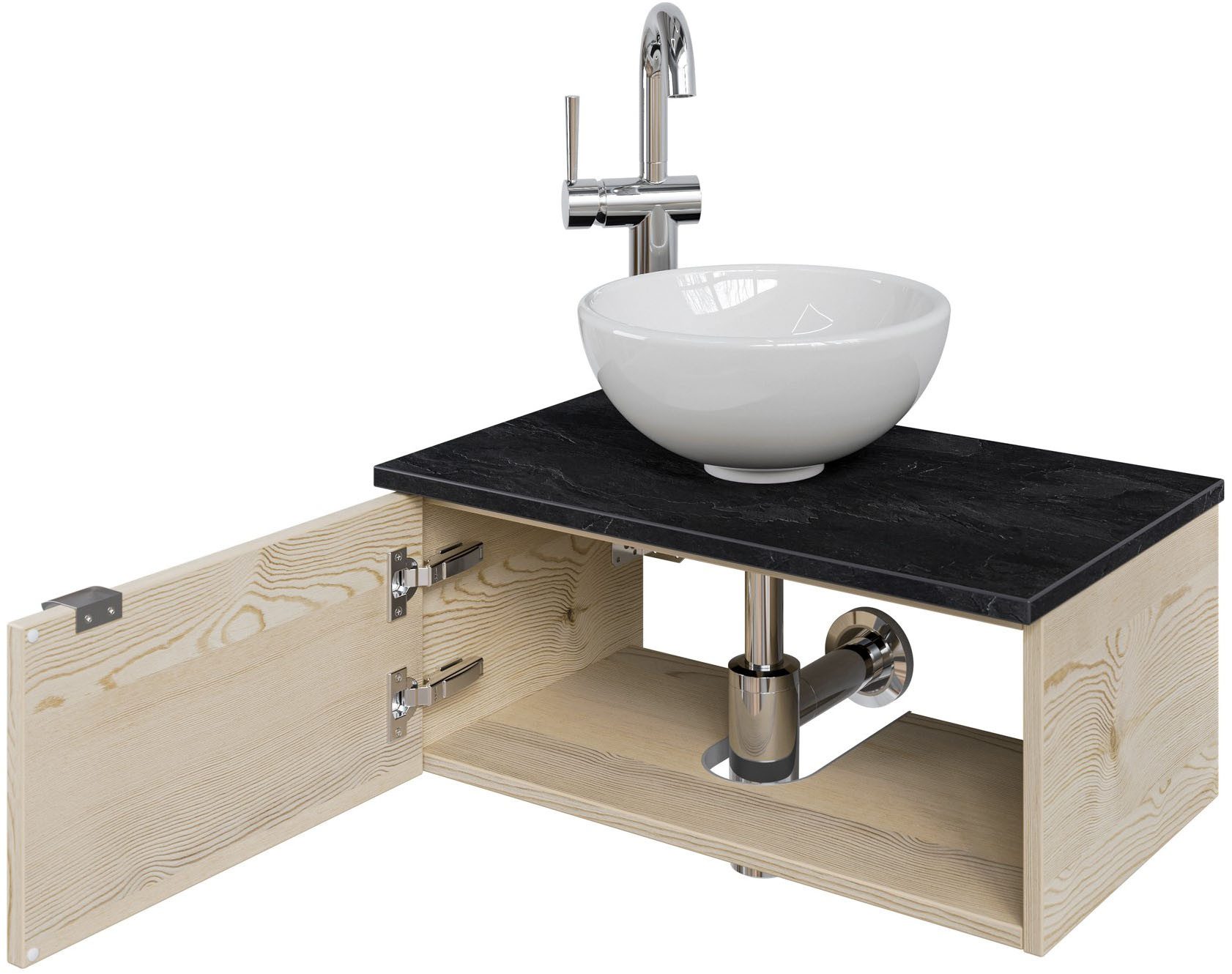 Saphir Wastafelonderkast Serie 6915 wastafel met onderkast voor gastenbadkamer, tweede toilet (3-delig)