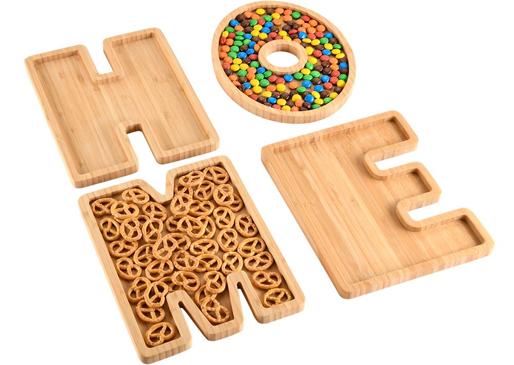 KESPER for kitchen & home Serveerblad HOME, decoratieve plank van FSC-gecertificeerd bamboe (set, 4 stuks)