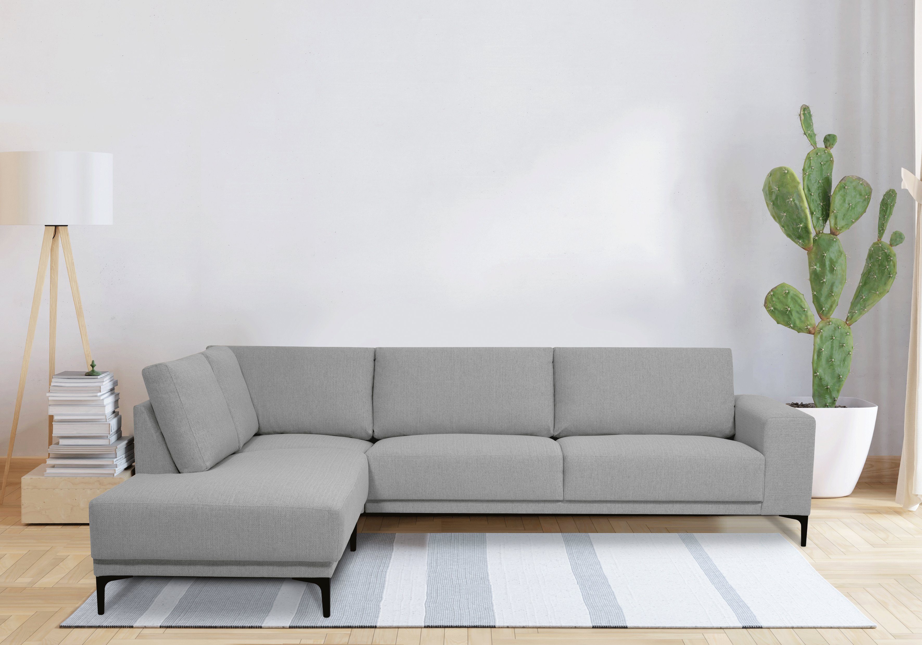 Places of Style Hoekbank Xander, L-model, Breedte 289 cm, weefstof, softtouch chenille, zwarte metalen poten grijs, hoekbanken, Ottomane links
