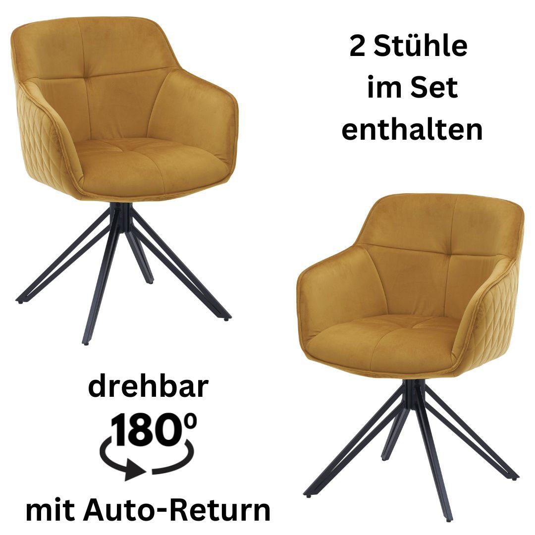 OTTO Stolkom Stoel met armleuningen EMMA 180 graden draaibaar met auto-return (set, 2 stuks) 4 poot stoelen goud(kleur)