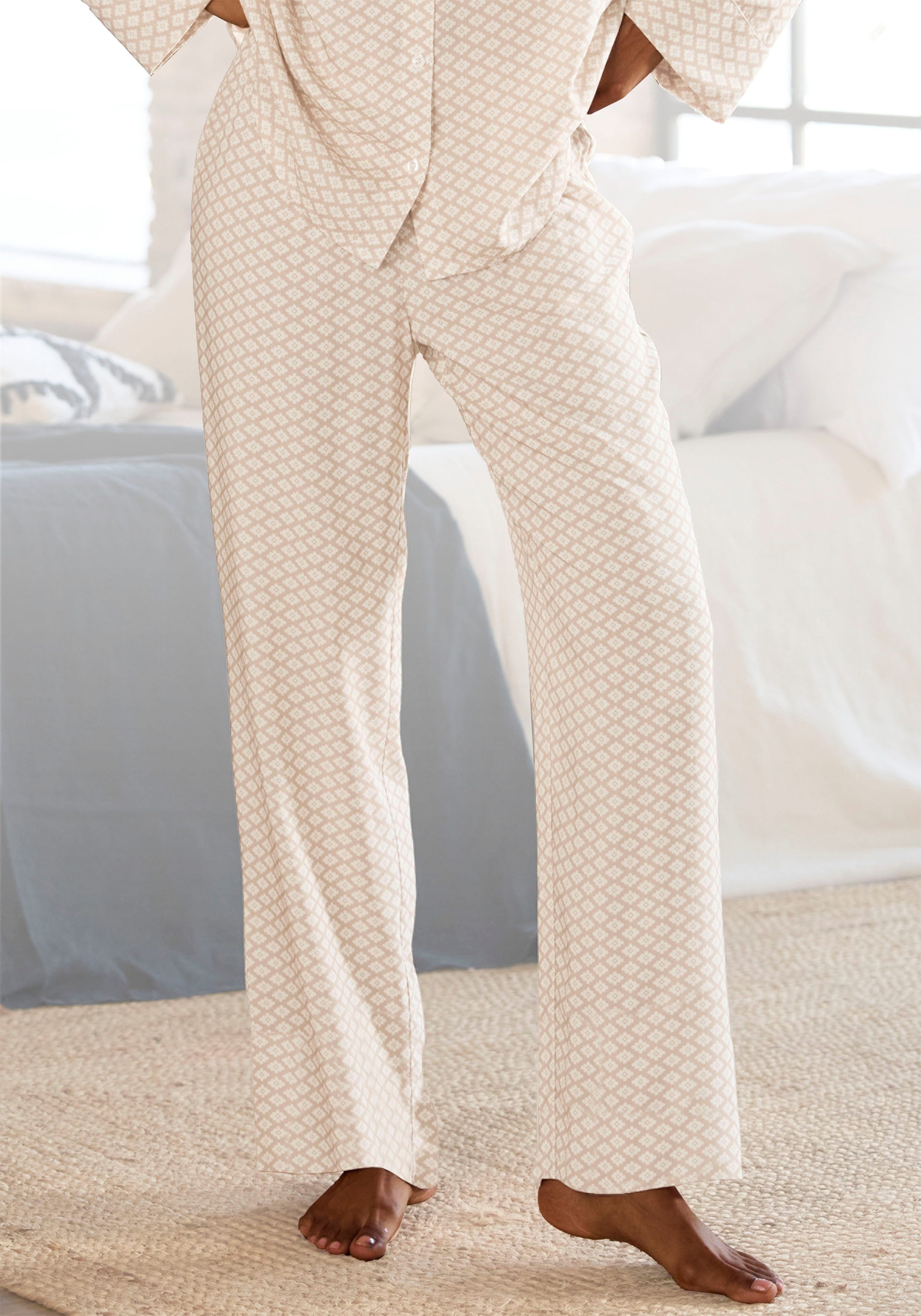 Lascana Pyjamabroek Met edel alloverpatroon dames nachtkleding maat 48 beige