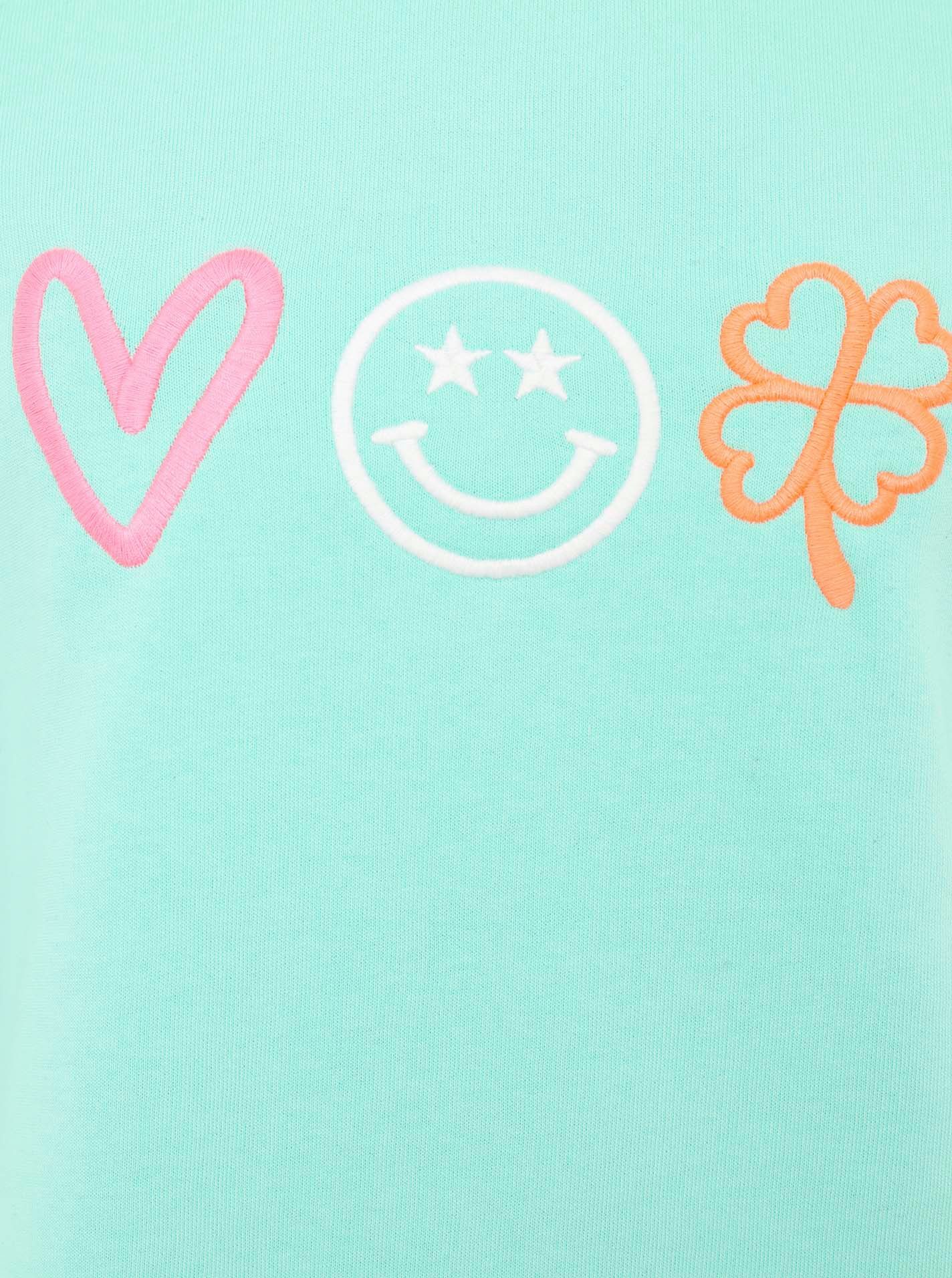 Zwillingsherz Sweatshirt Love Smile Luck met used-look randen en borduursel voor en achter