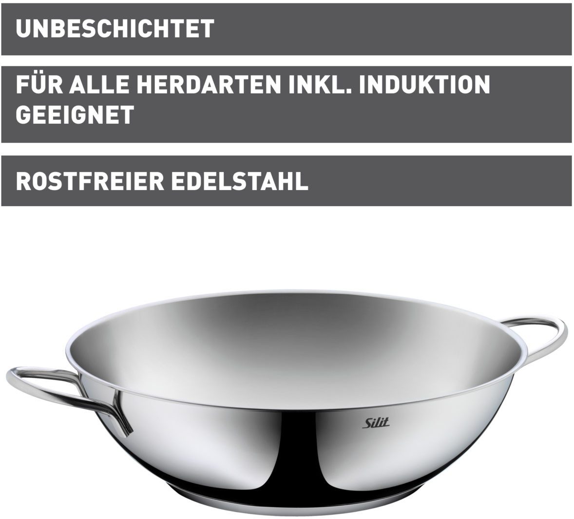 Silit Wok an inductie ideaal voor energiezuinig koken, geschikt voor alle kookplaten (1-delig)