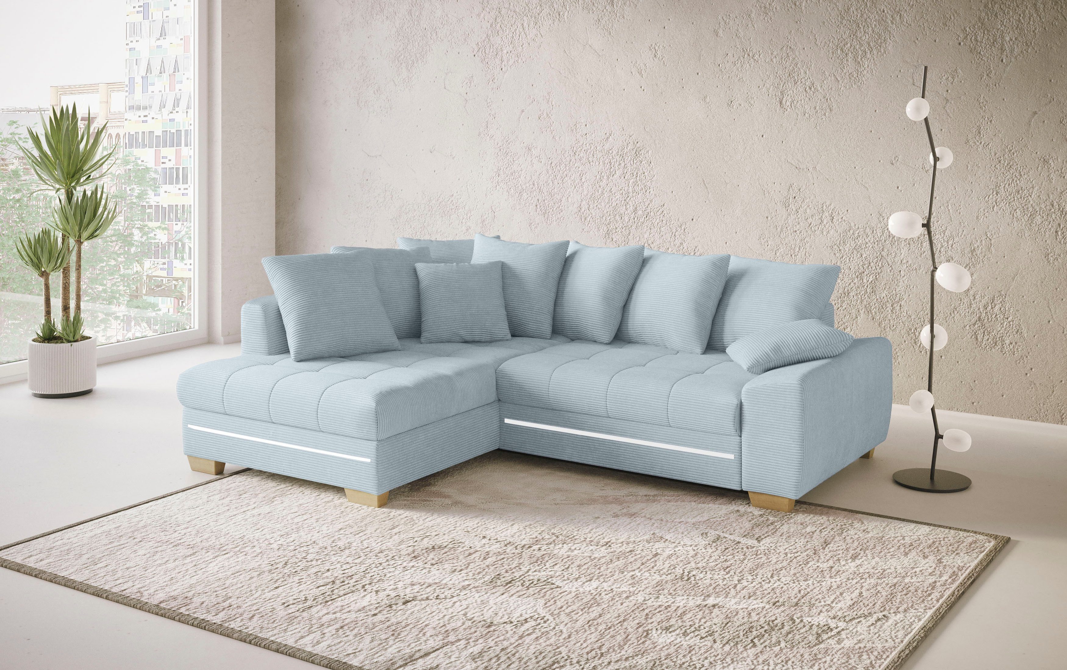 Mr. Couch Hoekbank Nikita II, L-vorm met koudschuim, rgb-led-verlichting, optioneel met bed, bedlade
