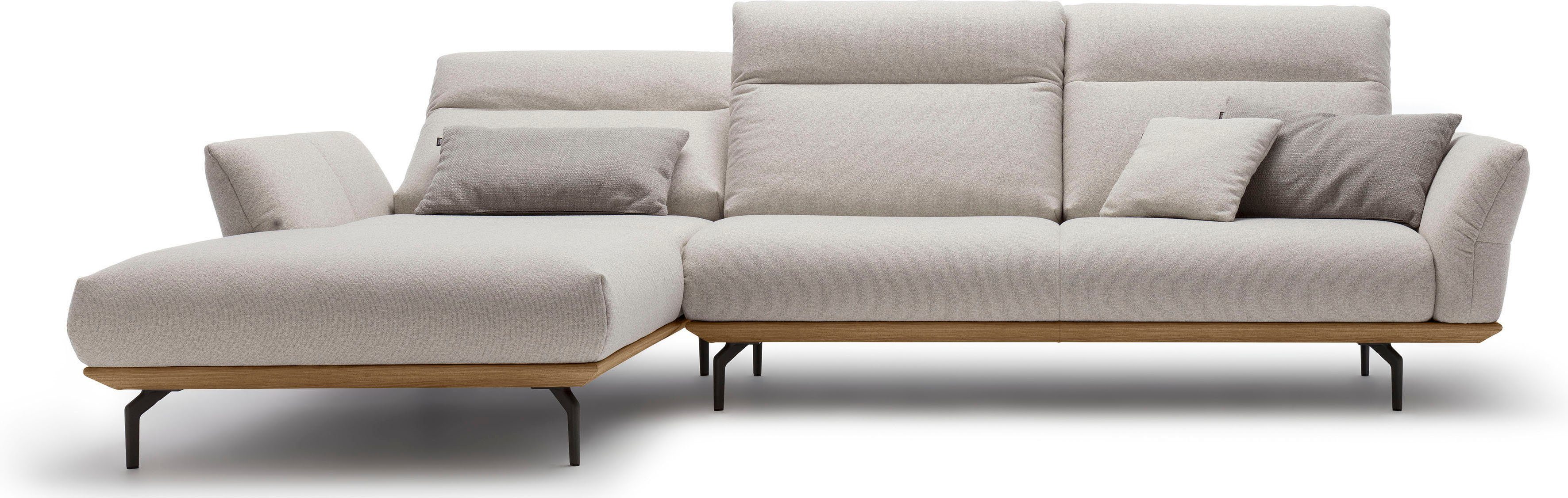 huelsta sofa hoekbank hs.460 sokkel in walnotenhout, onderstel in umbra grijs, breedte 318 cm grijs
