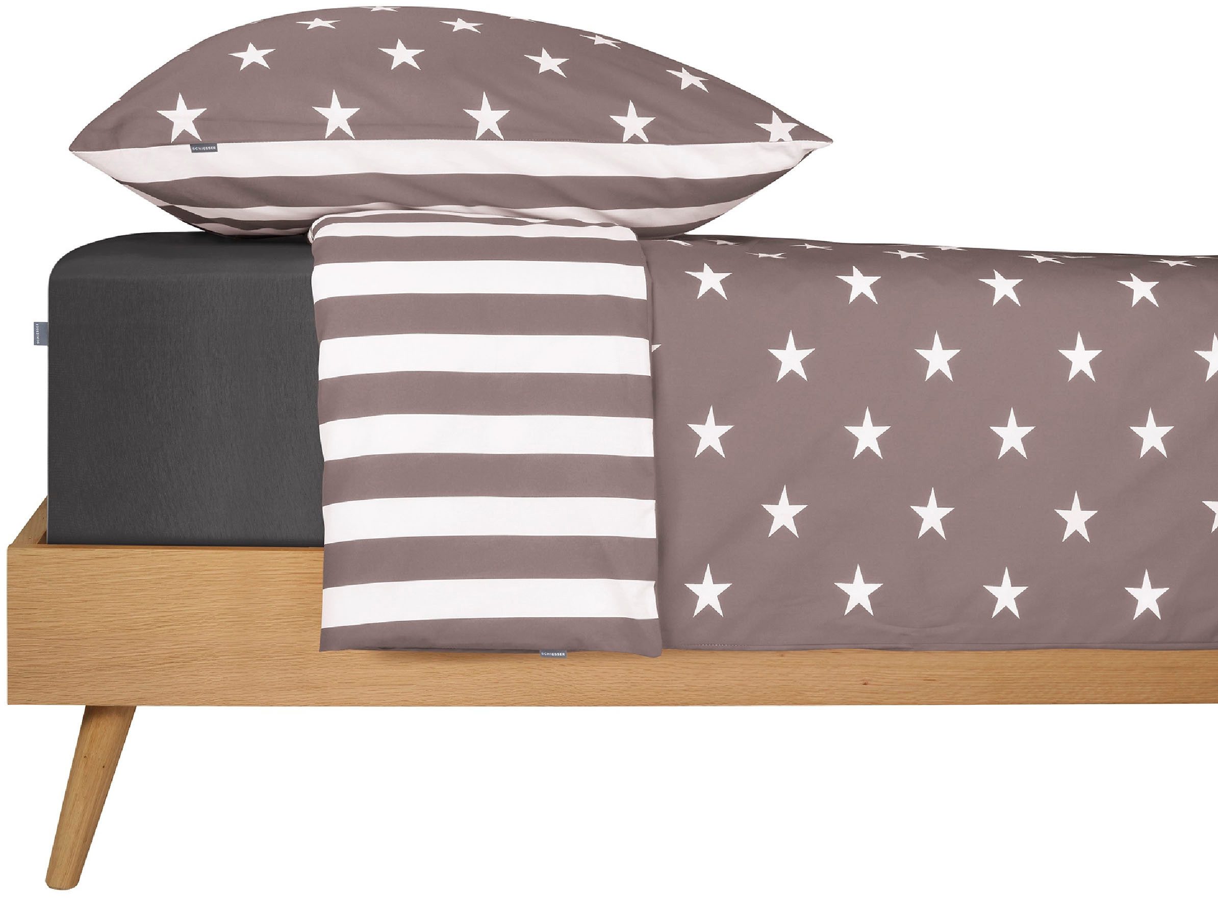 Schiesser Tweezijdig te gebruiken overtrekset Stars & Stripes van zacht katoen met sterrenprint (2-delig)