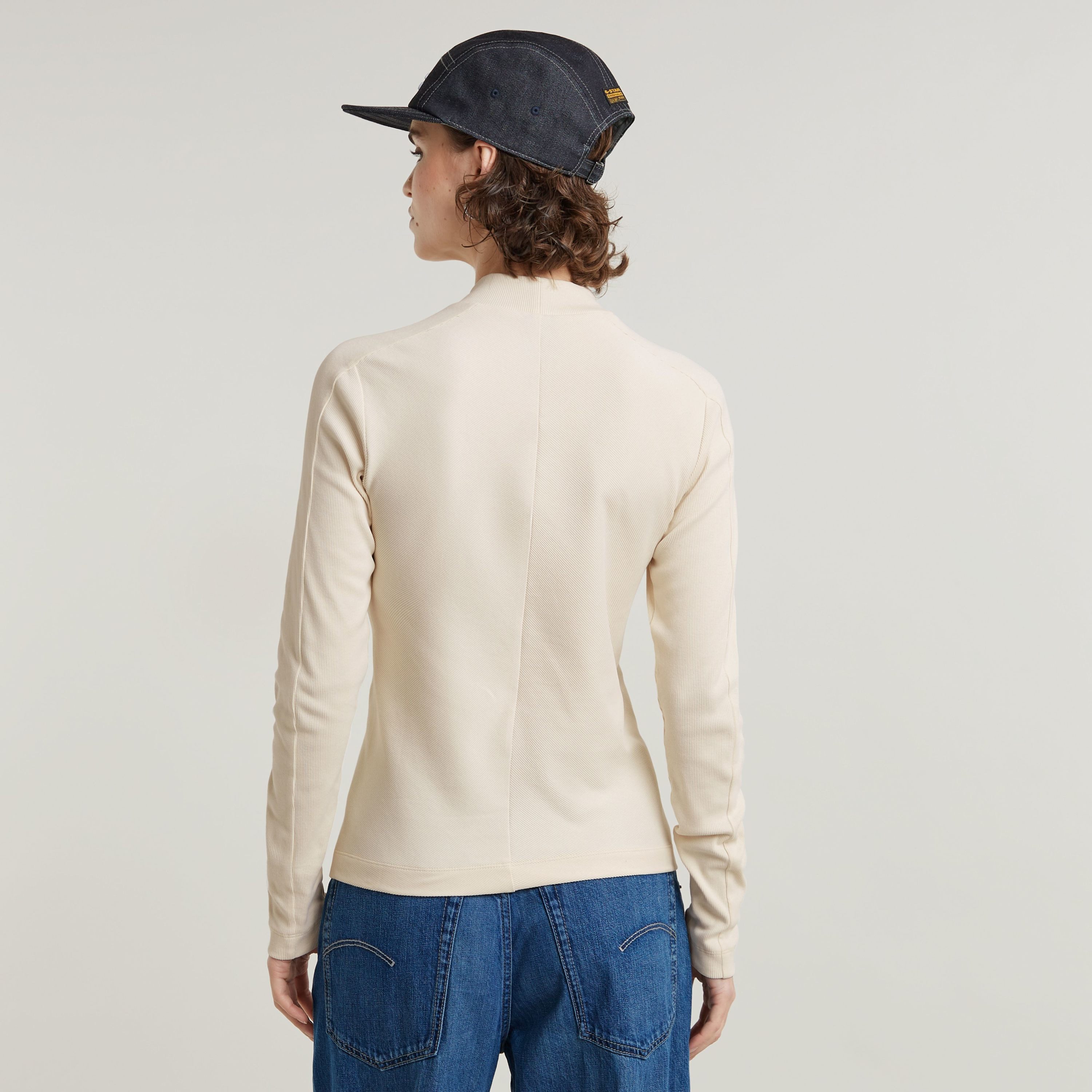 G-Star RAW Longsleeve Rib Mock Top met merkenopdruk op de kraag