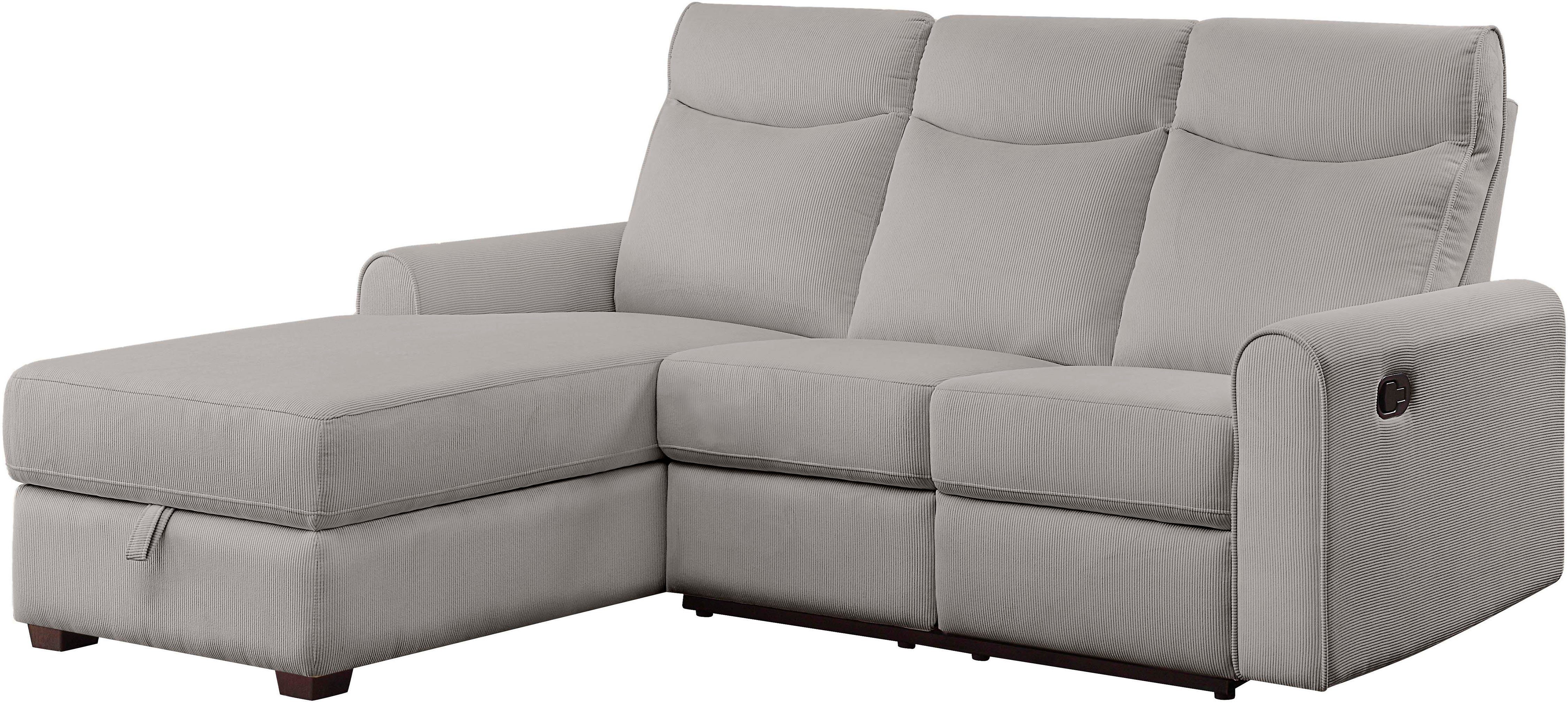 ATLANTIC home collection Hoekbank Gero L-vorm met relaxfunctie en bergruimte, met cordbekleding