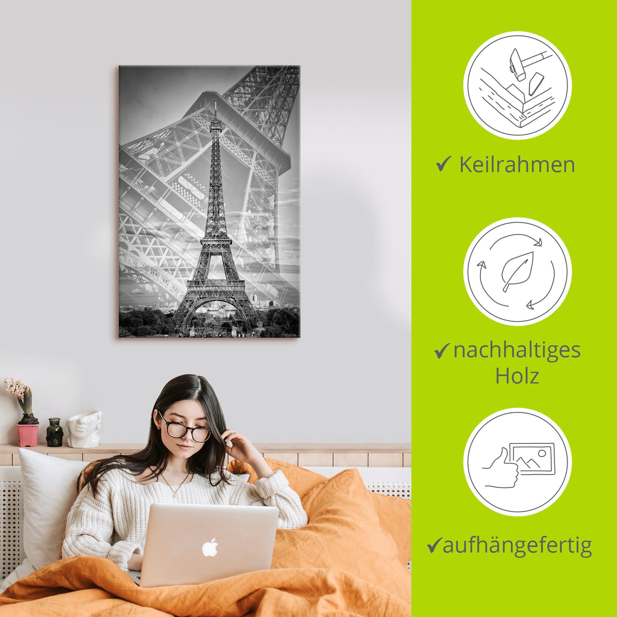 Artland Artprint De dubbele Eiffeltoren II als artprint van aluminium, artprint voor buiten, artprint op linnen in verschillende maten