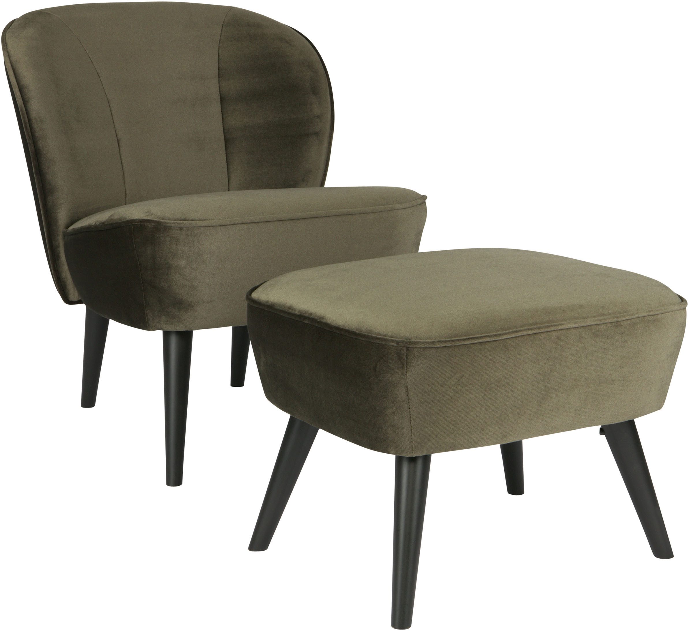 WOOOD Hocker Sara met veloursstof bekleed, rechthoekige vorm, h 41 cm x b 56 cm