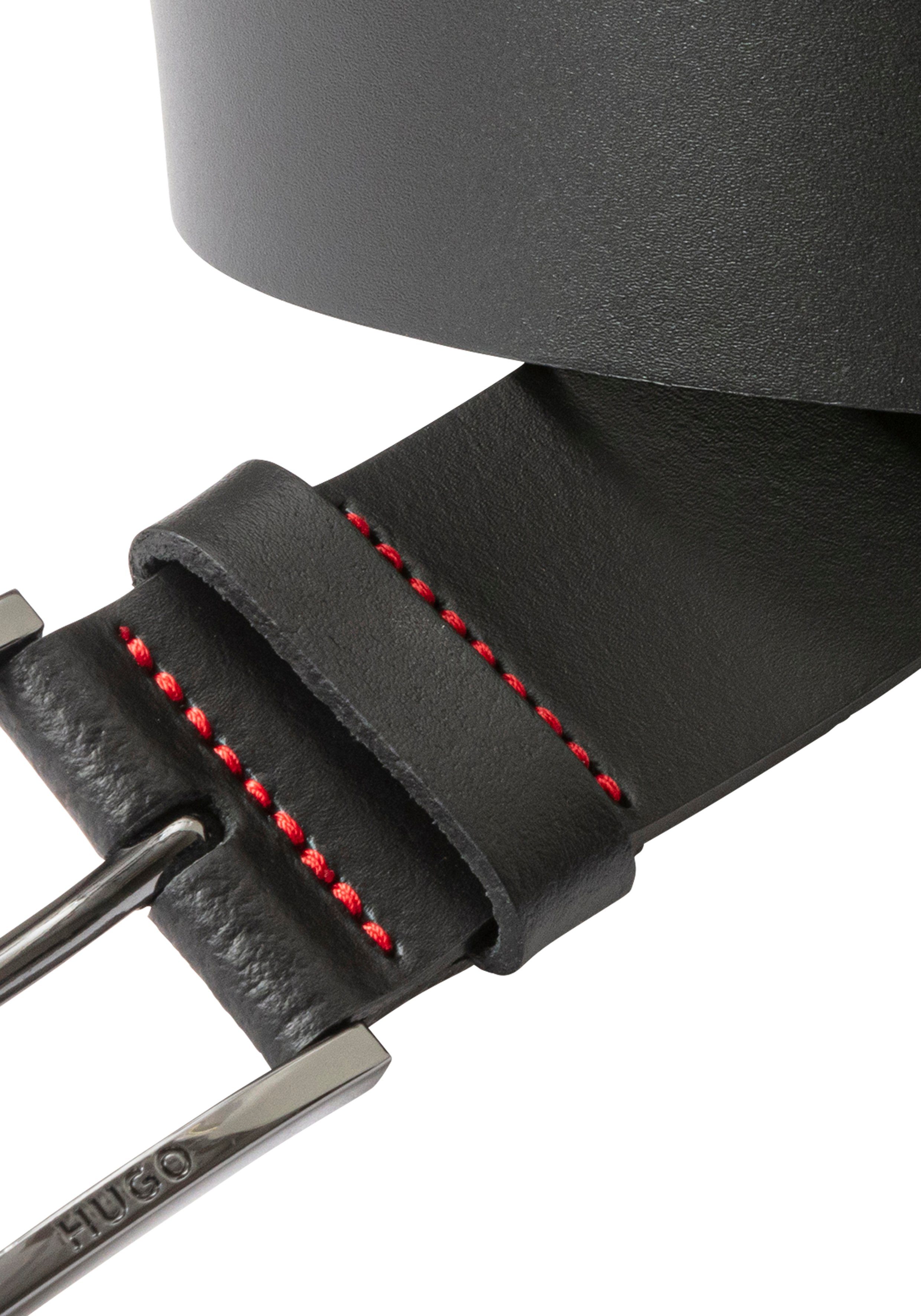 HUGO Leren riem Geek_Sz35 met contrasterende naden en subtiele metalen sluiting